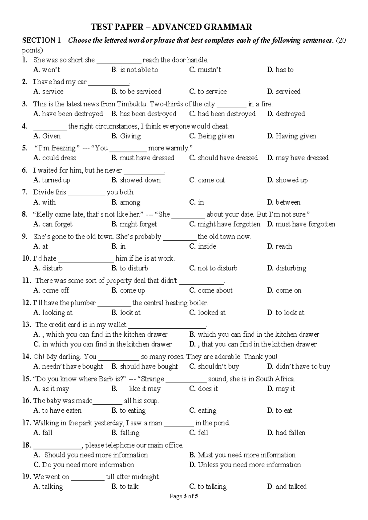 343684588 Advanced Grammar Actual Test 4 Practice Questions - Studocu