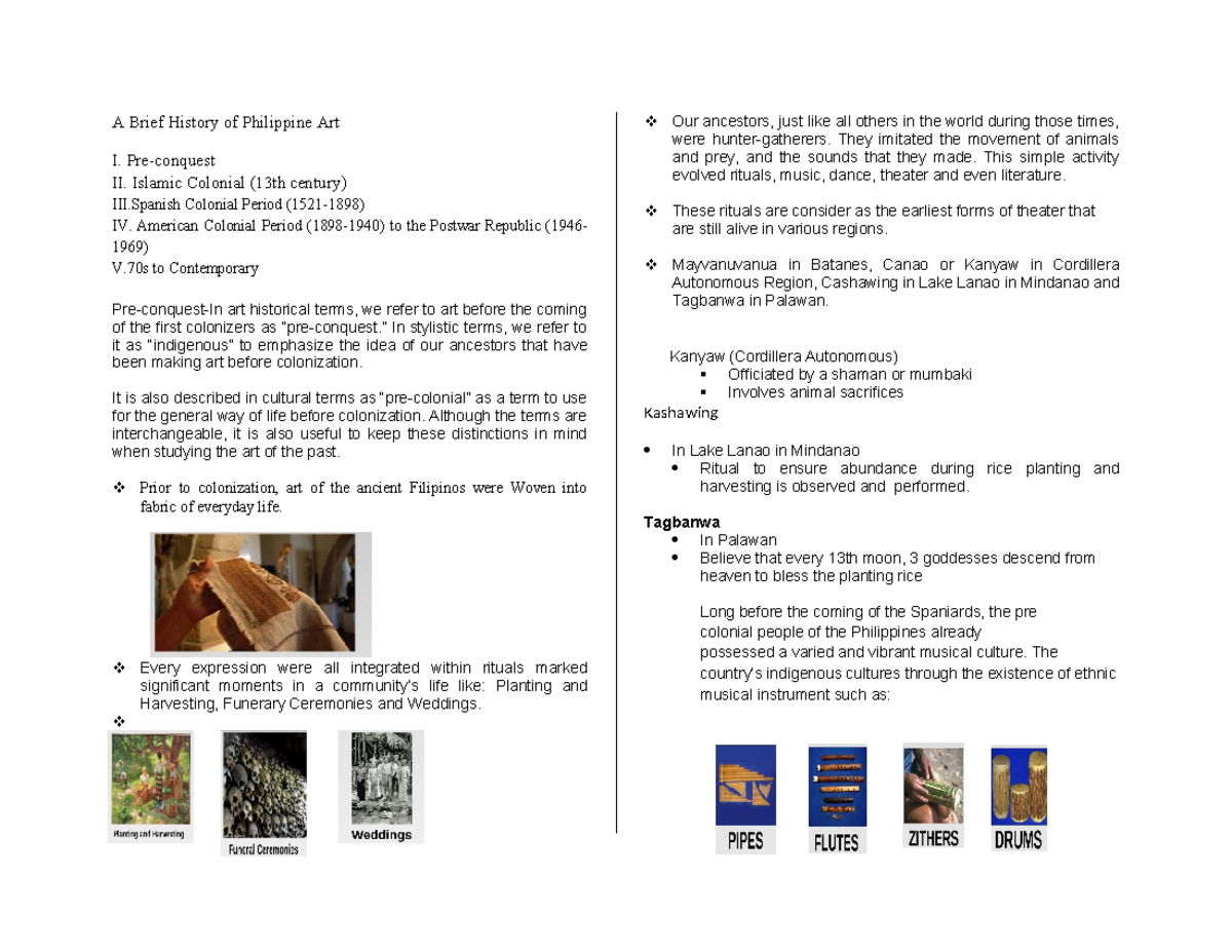 476096886 Overview of the Evolution of Philippine Art History - Studocu