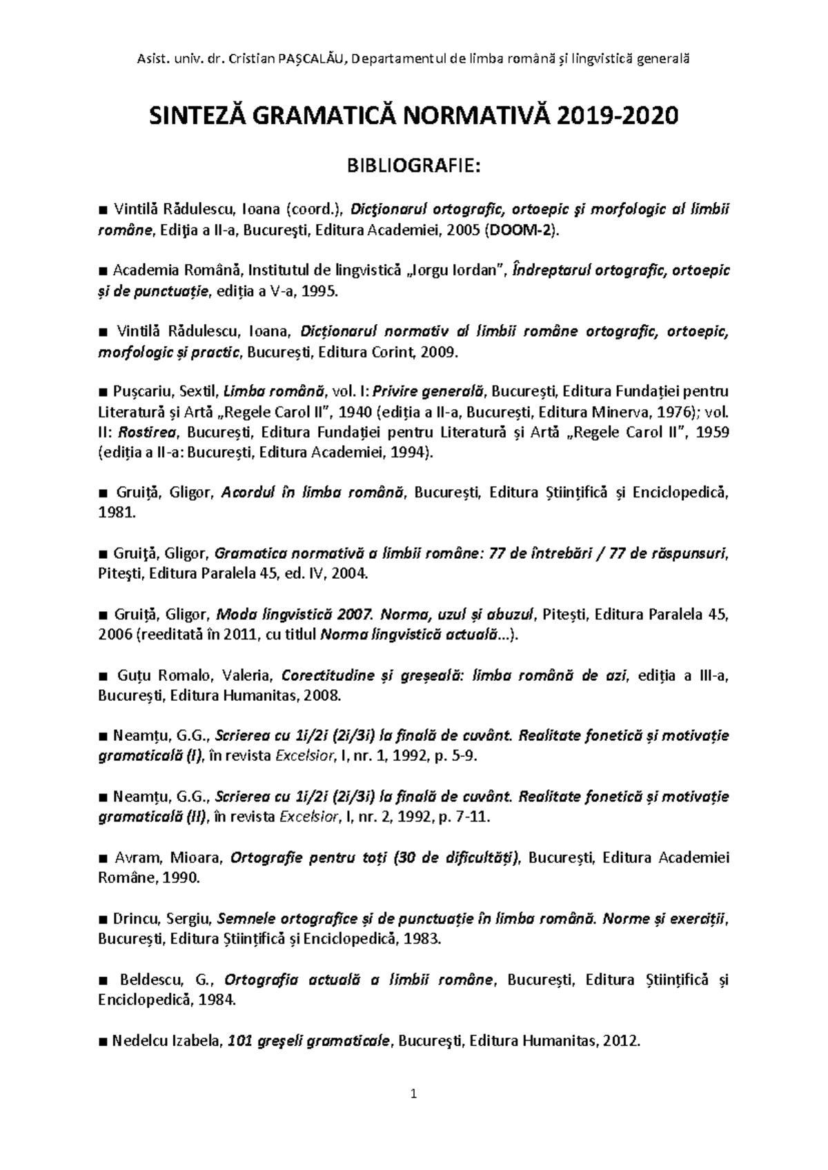 Sinteza Gramaticală Normativă 2019-2020: Esențial pentru Limba Română ...