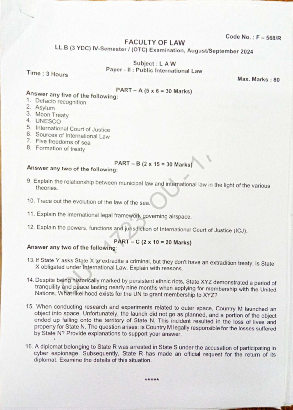 PIL - Public International Law Question Papers (LL.B 3 YDC) - Studocu