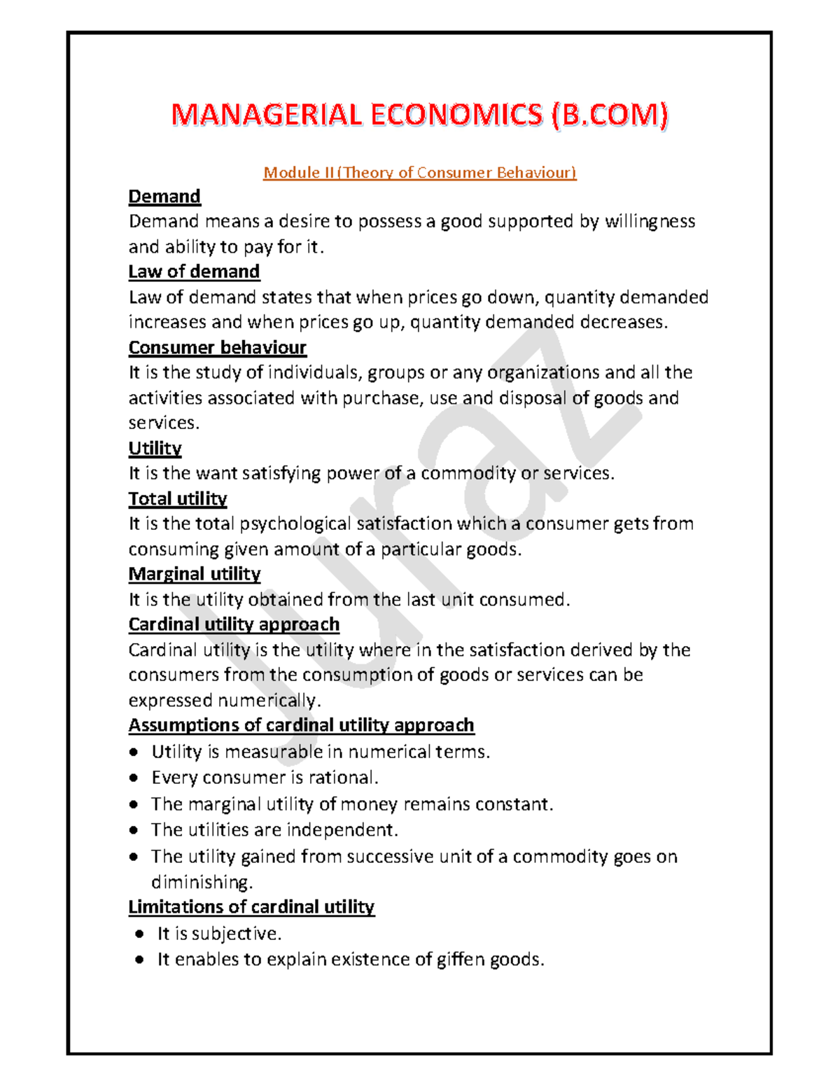 Managerial Economics module 2 - Module II (Theory of Consumer Behaviour ...