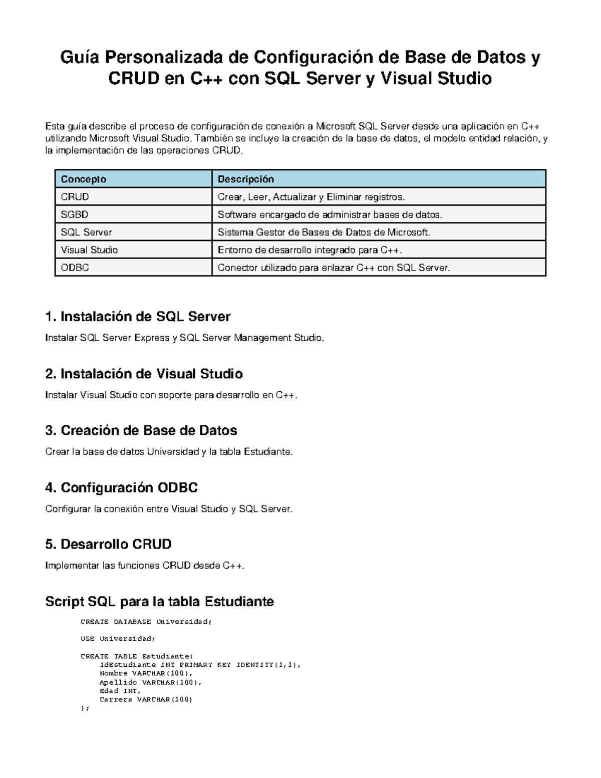 Guía de Configuración CRUD en SQL Server y Visual Studio - Studocu