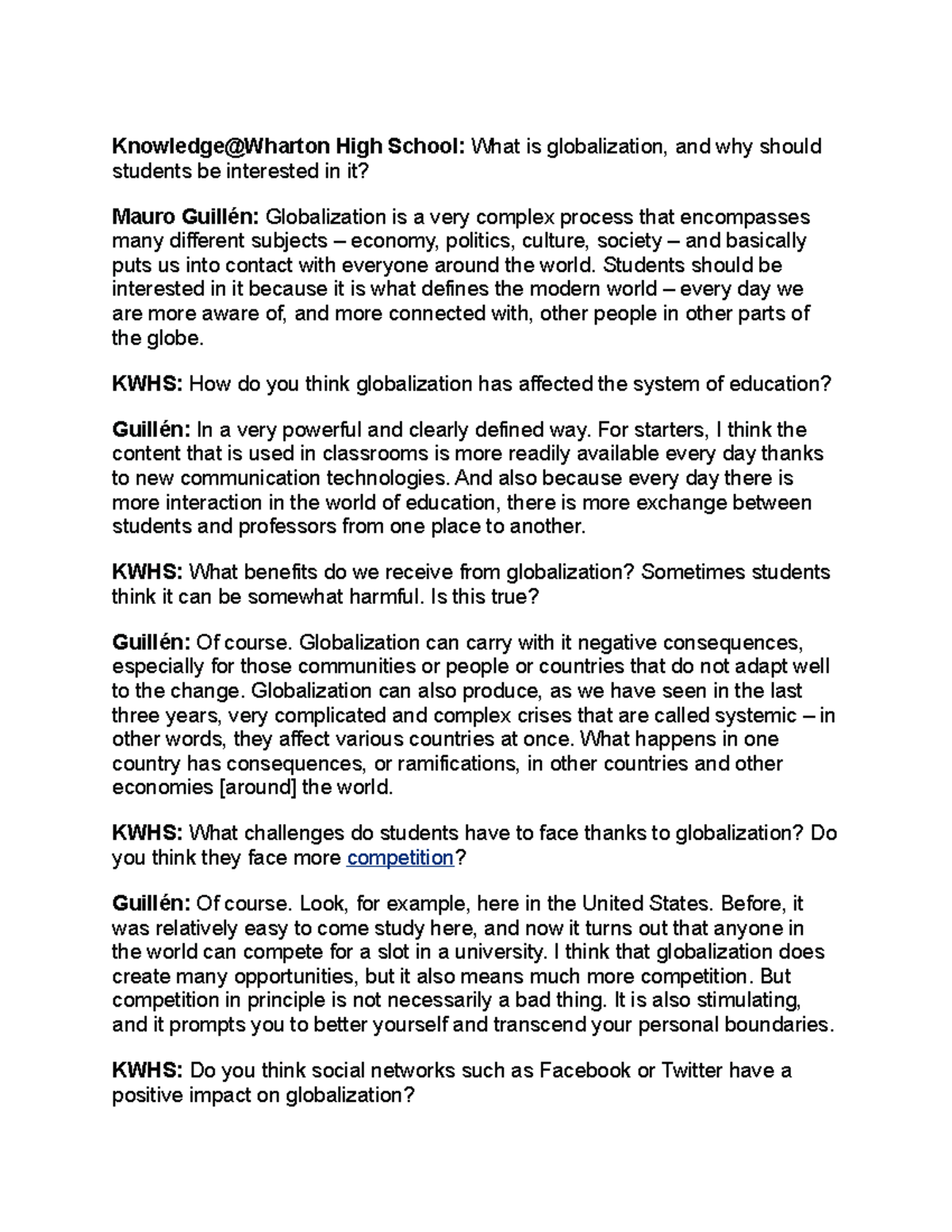 Globalization - Lecture - Knowledge@Wharton High School: What is ...