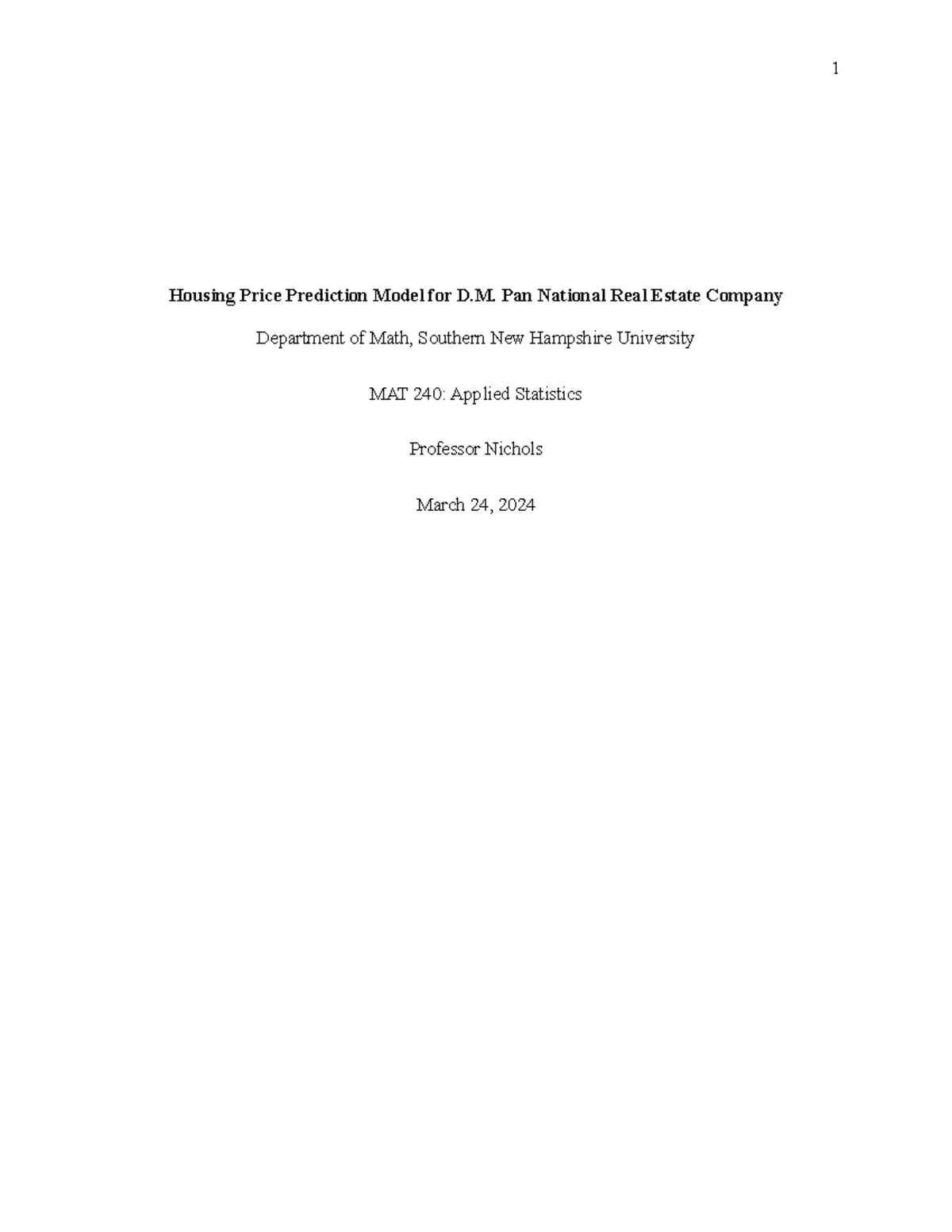 MAT 240: Housing Price Prediction Model - Module 3 Assignment - Studocu