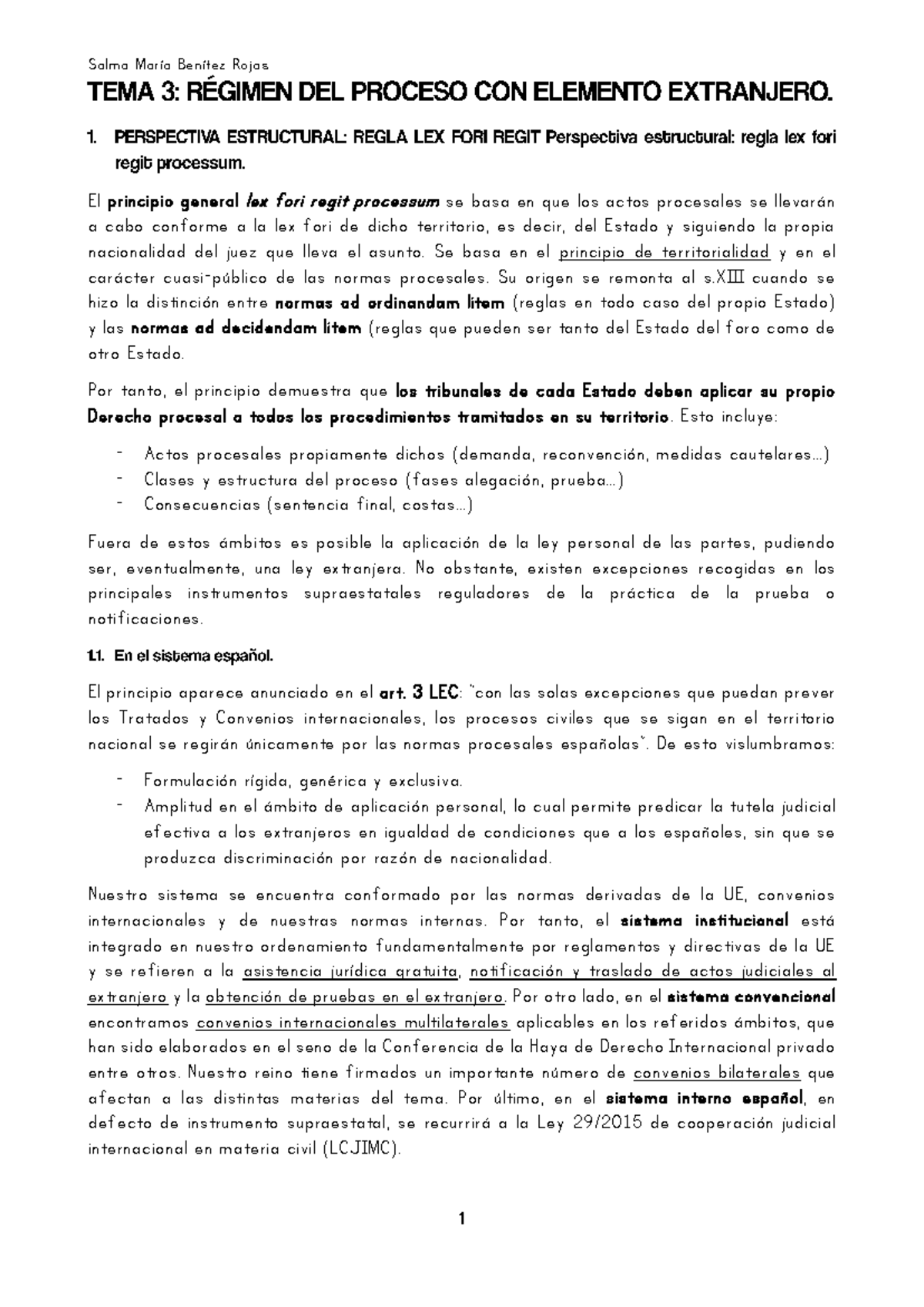 TEMA 3 - Tema 3 Dipr - El principio general lex fori regit processum se ...