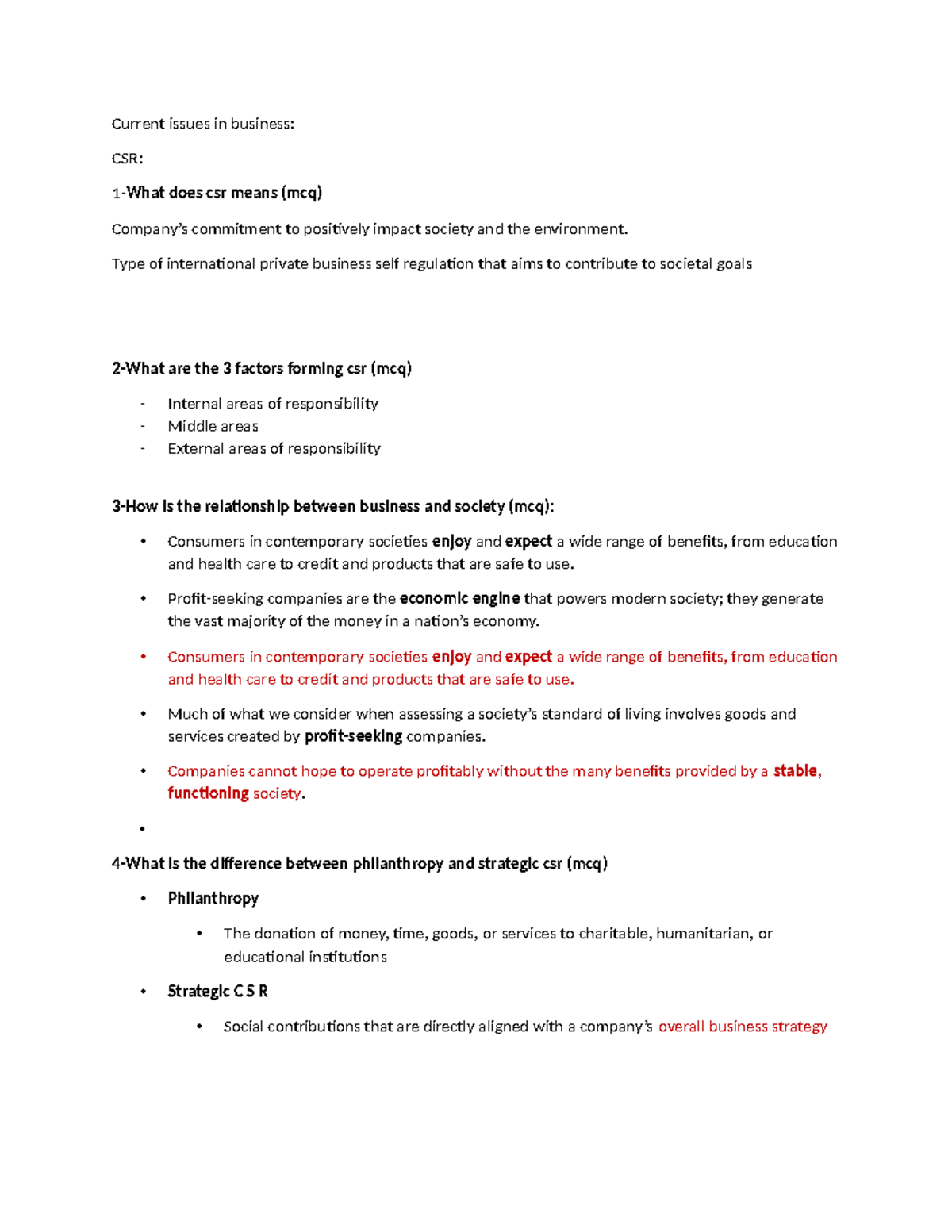 Business and CSR: Exam Review for Course Code [BUS401] - Studocu