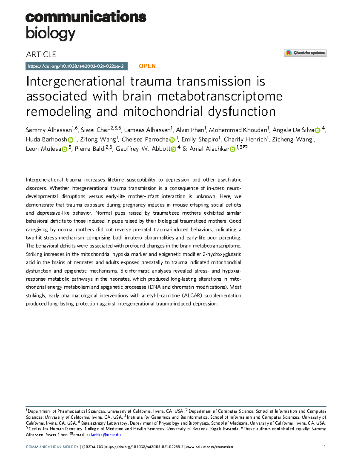 Intergenerational Trauma: Mechanisms and Behavioral Impacts in Mice ...