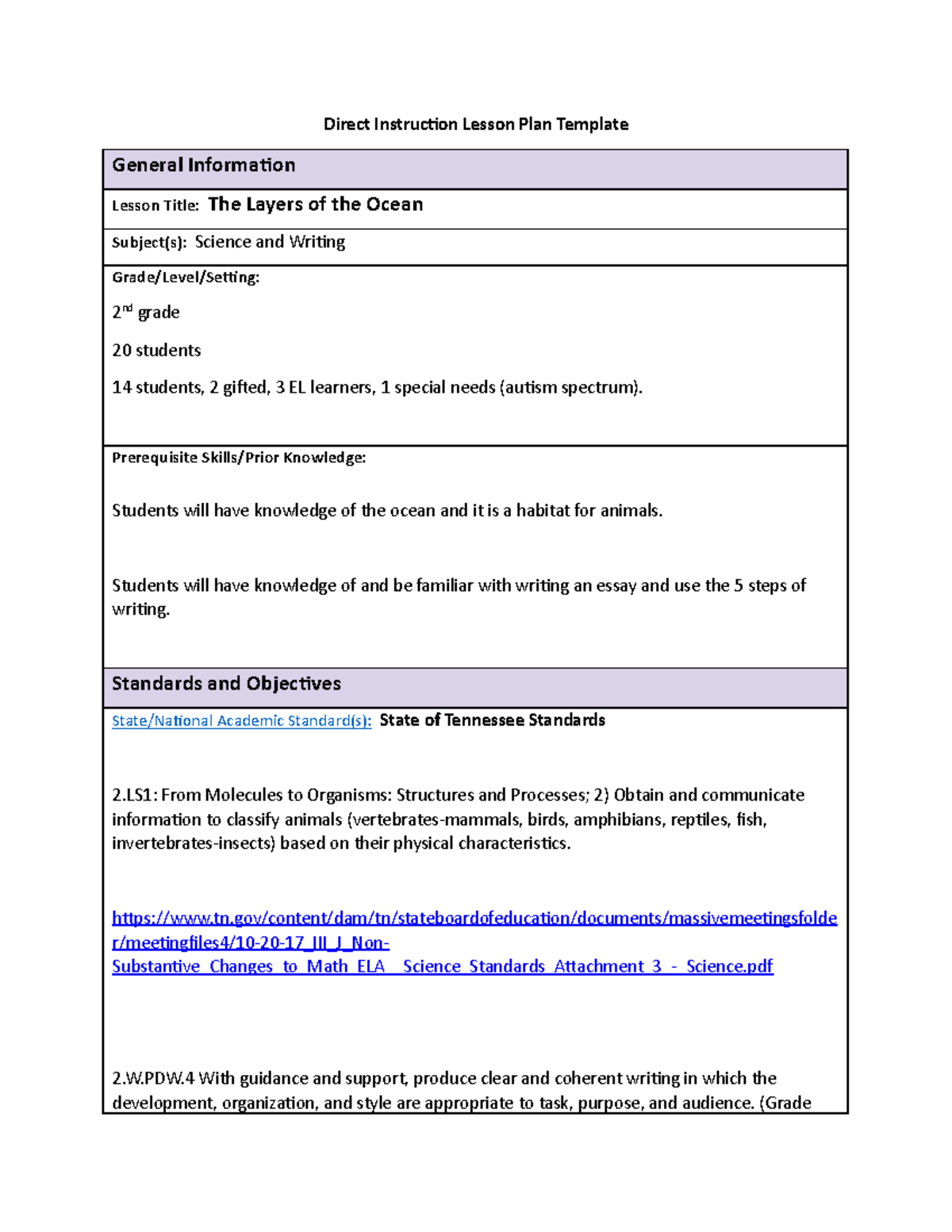 WGU Lesson Plan - Disciplinary Writing Task 2: Ocean Layers Exploration ...
