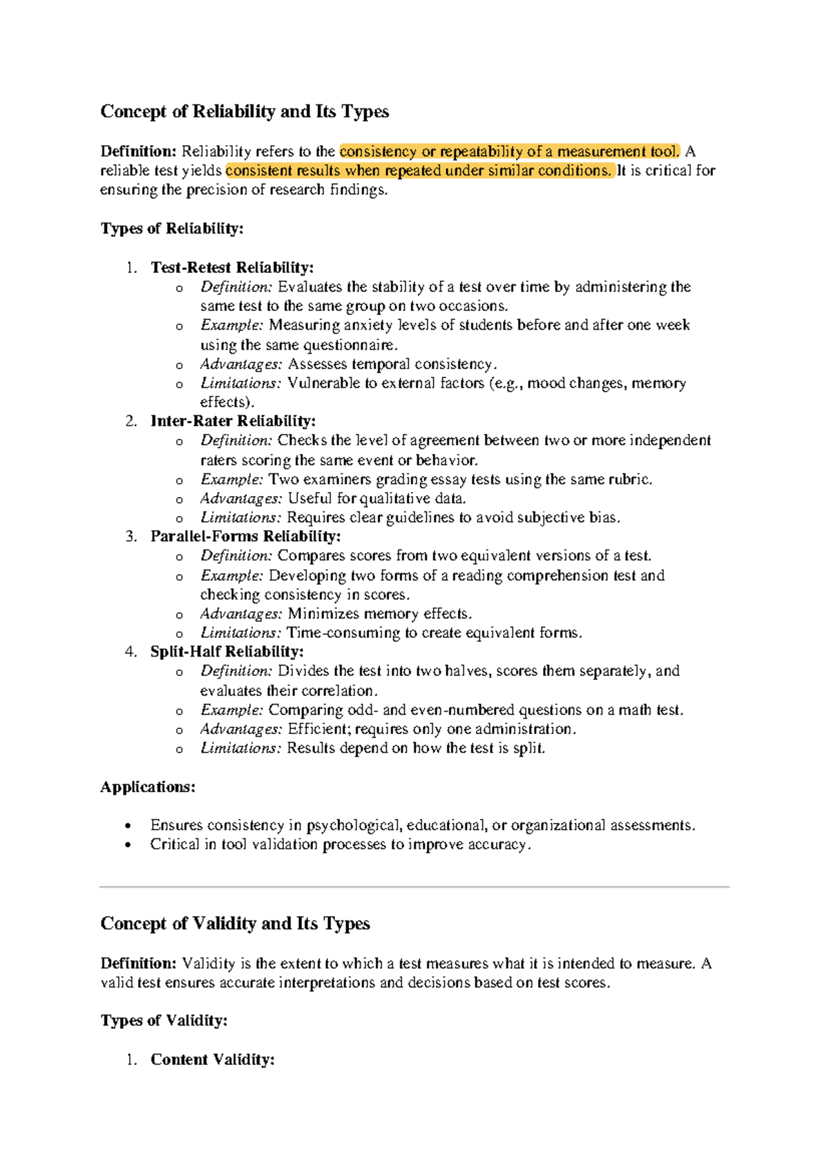 Reliability and Validity Concepts: Key Types and Applications in ...