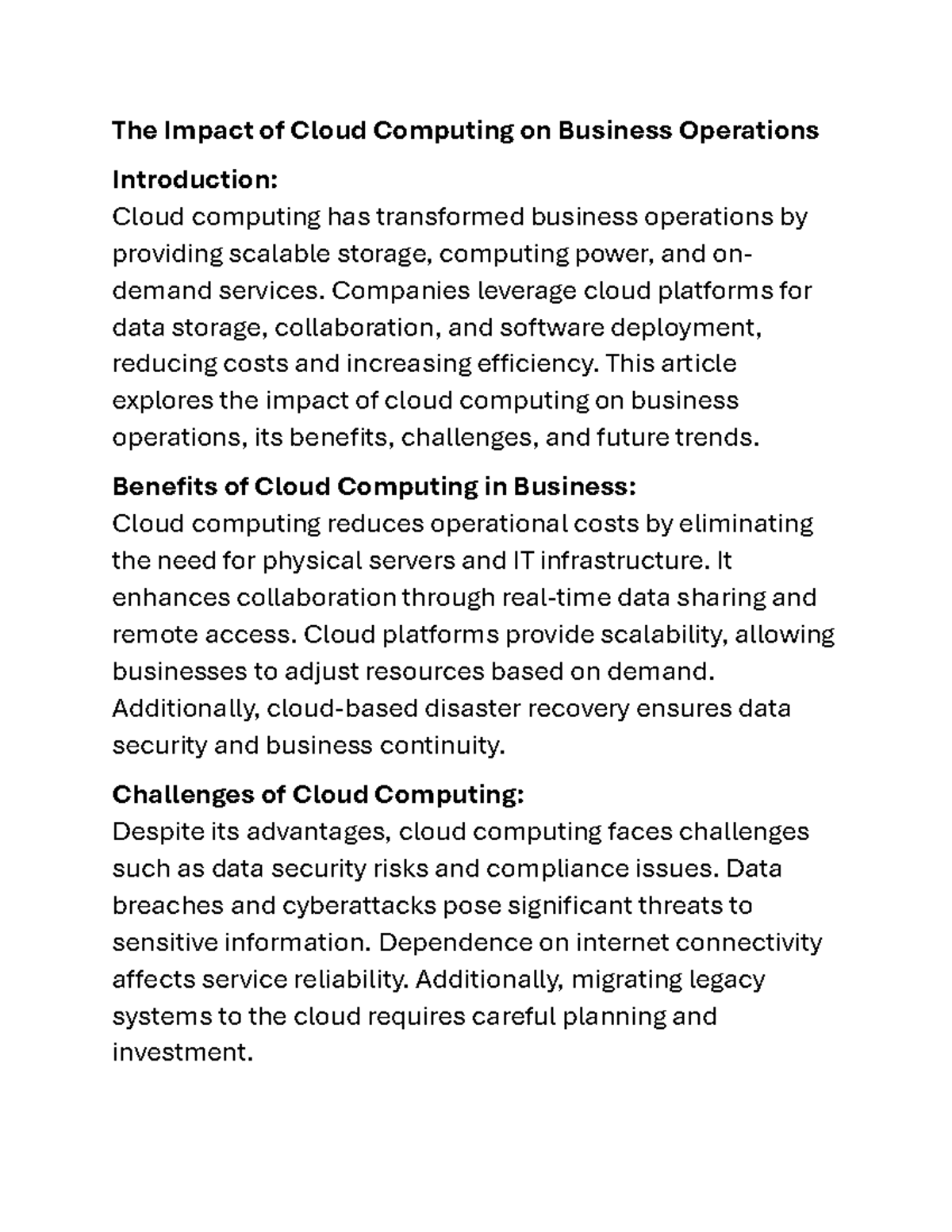 The Impact of Cloud Computing on Business Ops: Benefits & Challenges ...
