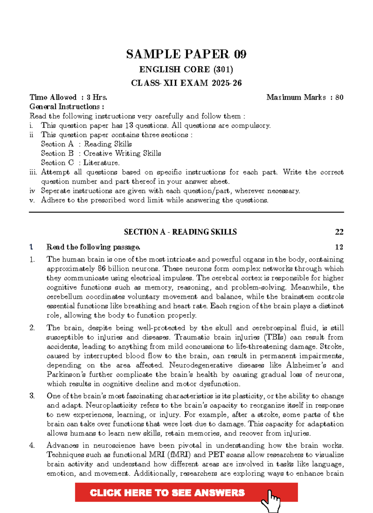 CBSE 12th English Core Sample Paper 09 - Comprehensive Exam Guide - Studocu