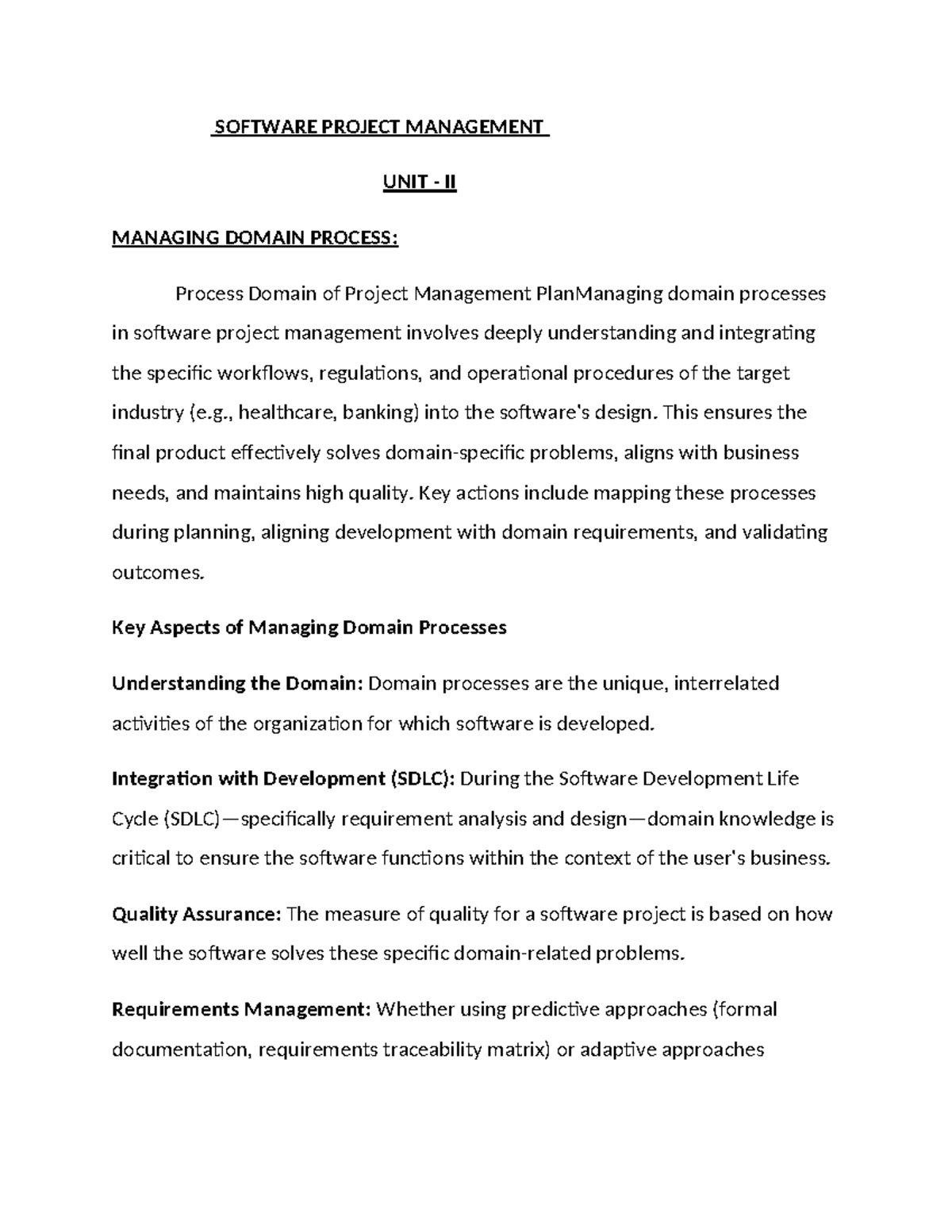 UNIT II - SPM Notes: Managing Domain Processes in Software Projects ...