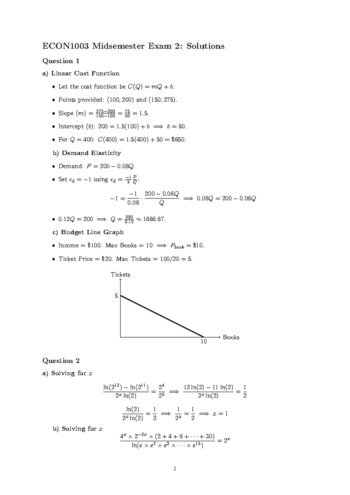 ECON1003 Midsemester Exam 2: Solutions and Practice Notes - Studocu