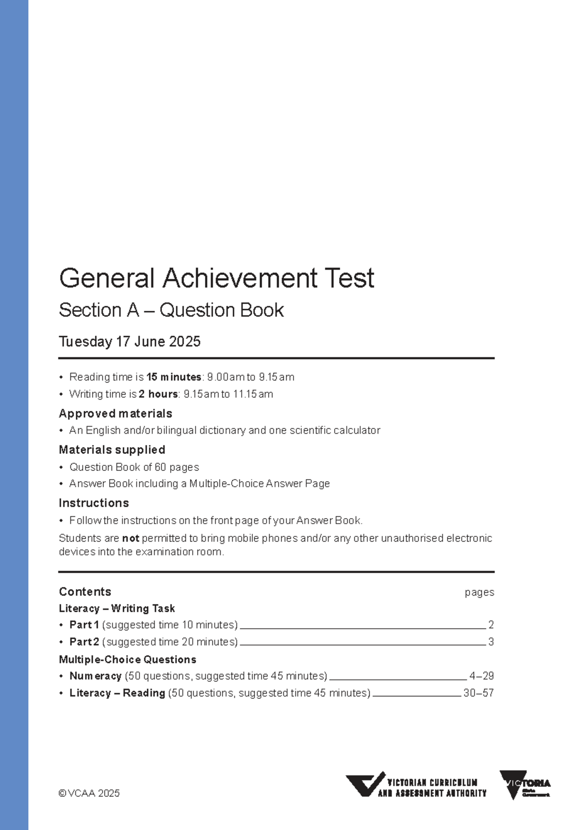 2025 GAT Section A: General Achievement Test Question Book - Studocu