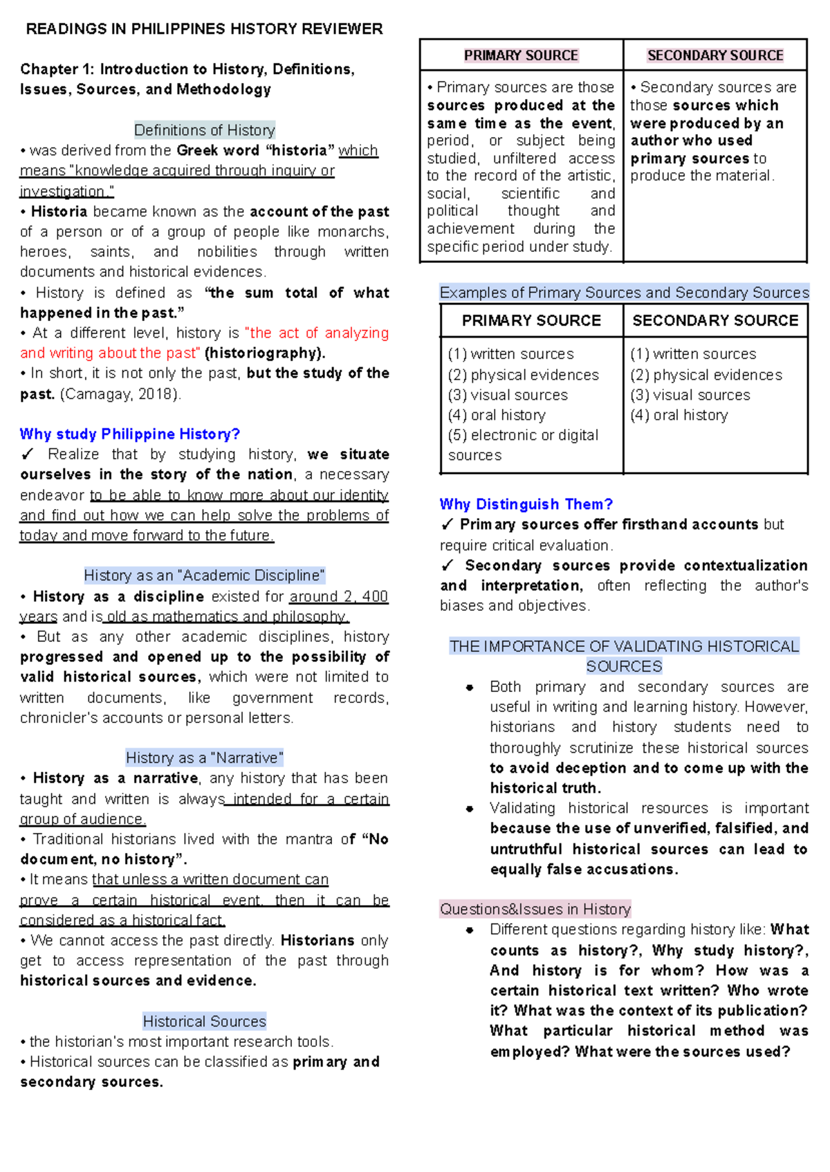 READINGS IN PHILIPPINES HISTORY REVIEWER: Chapter 1 Overview and Key ...