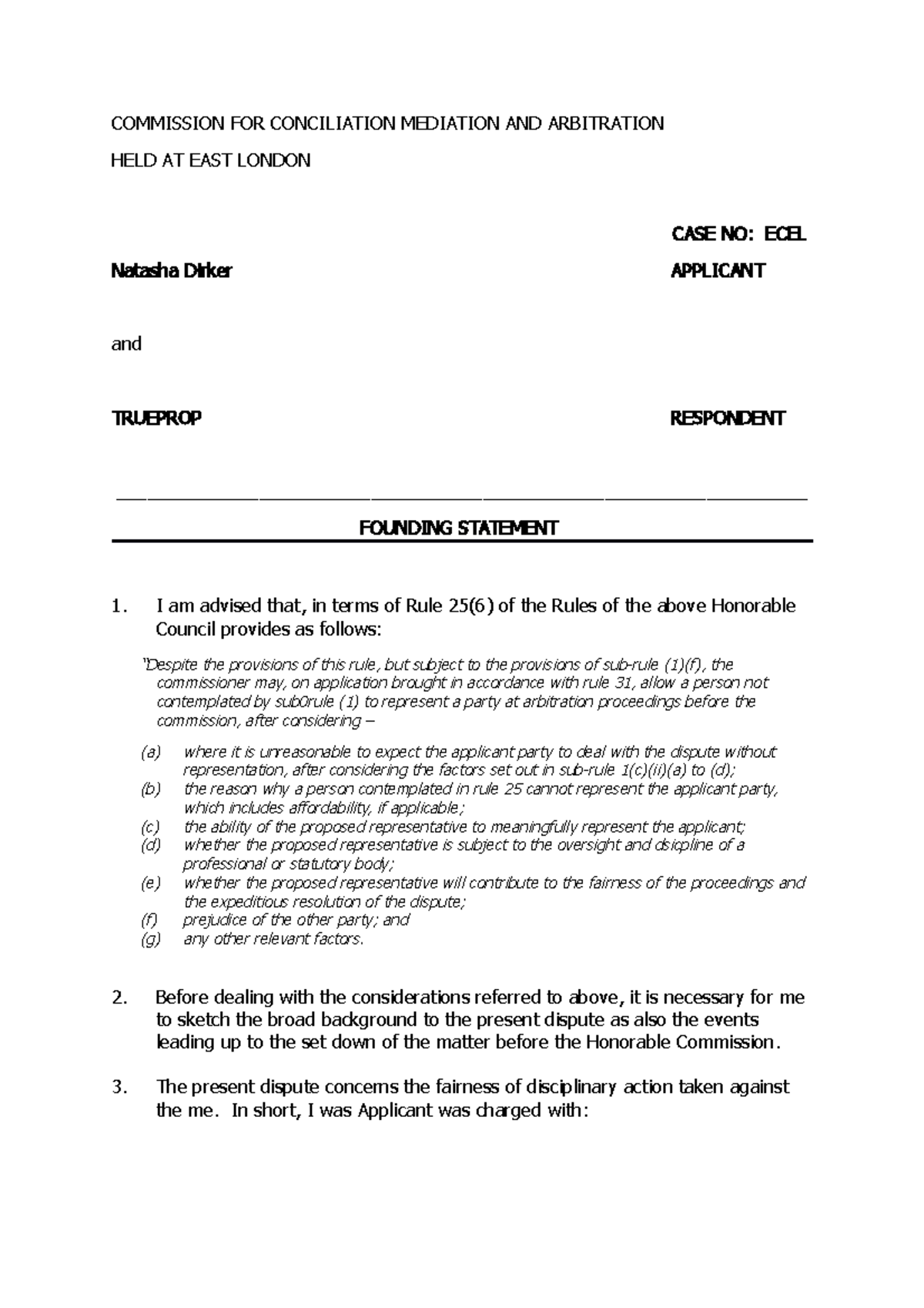 Founding Affidavit for Consultant Representation in ECEL Case - Studocu