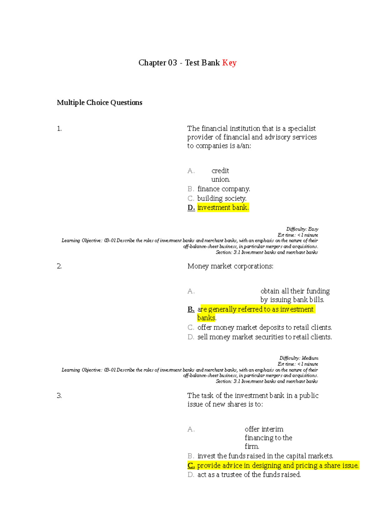 Chapter 03 Test Bank - Chapter 03 - Test Bank Key Multiple Choice Questions The financial - Studocu