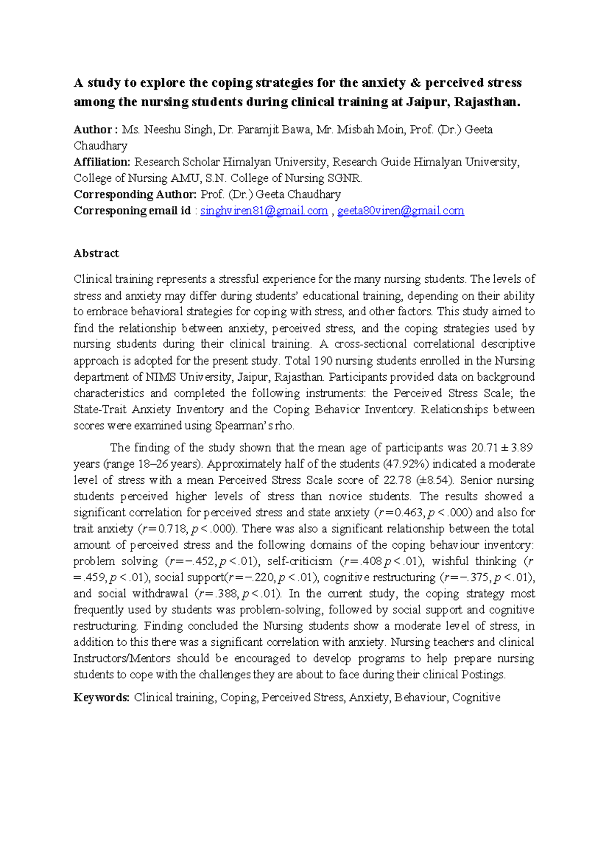 Coping Strategies for Anxiety & Stress in Nursing Students: A Study ...