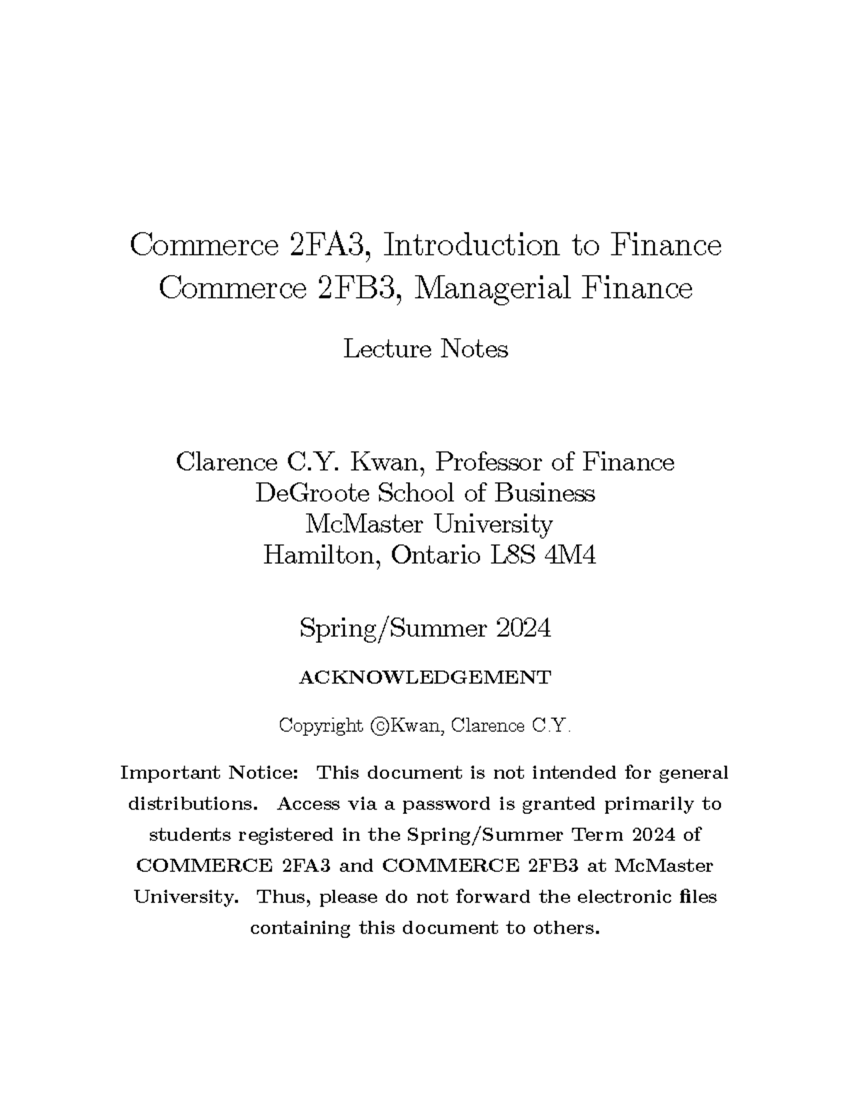 Commerce 2FA3 & 2FB3 Lecture Notes: Chapter 1 Overview - Studocu