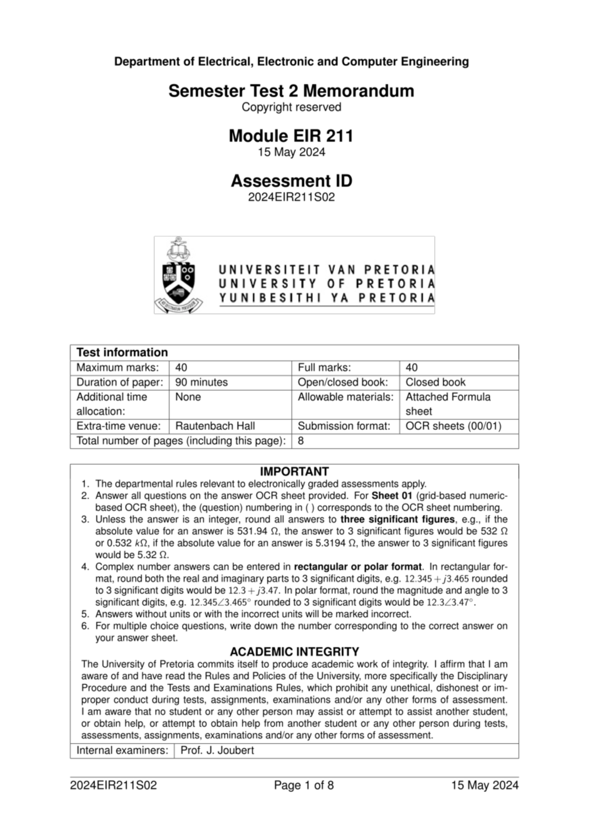 2024EIR211S02 Semester Test 2 Memorandum - May 2024 - Studocu