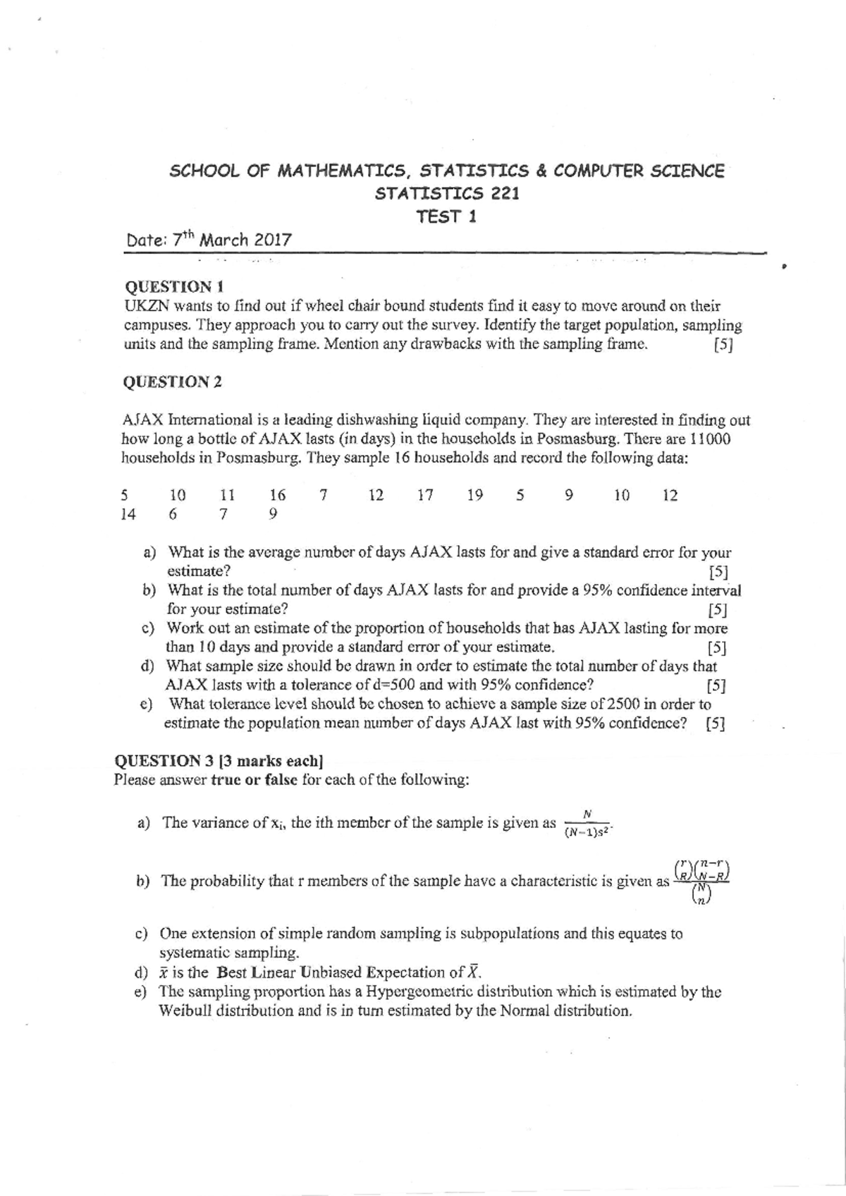 Stat 221 Test 1 Solutions - 2017 Exam Answers and Explanations - Studocu