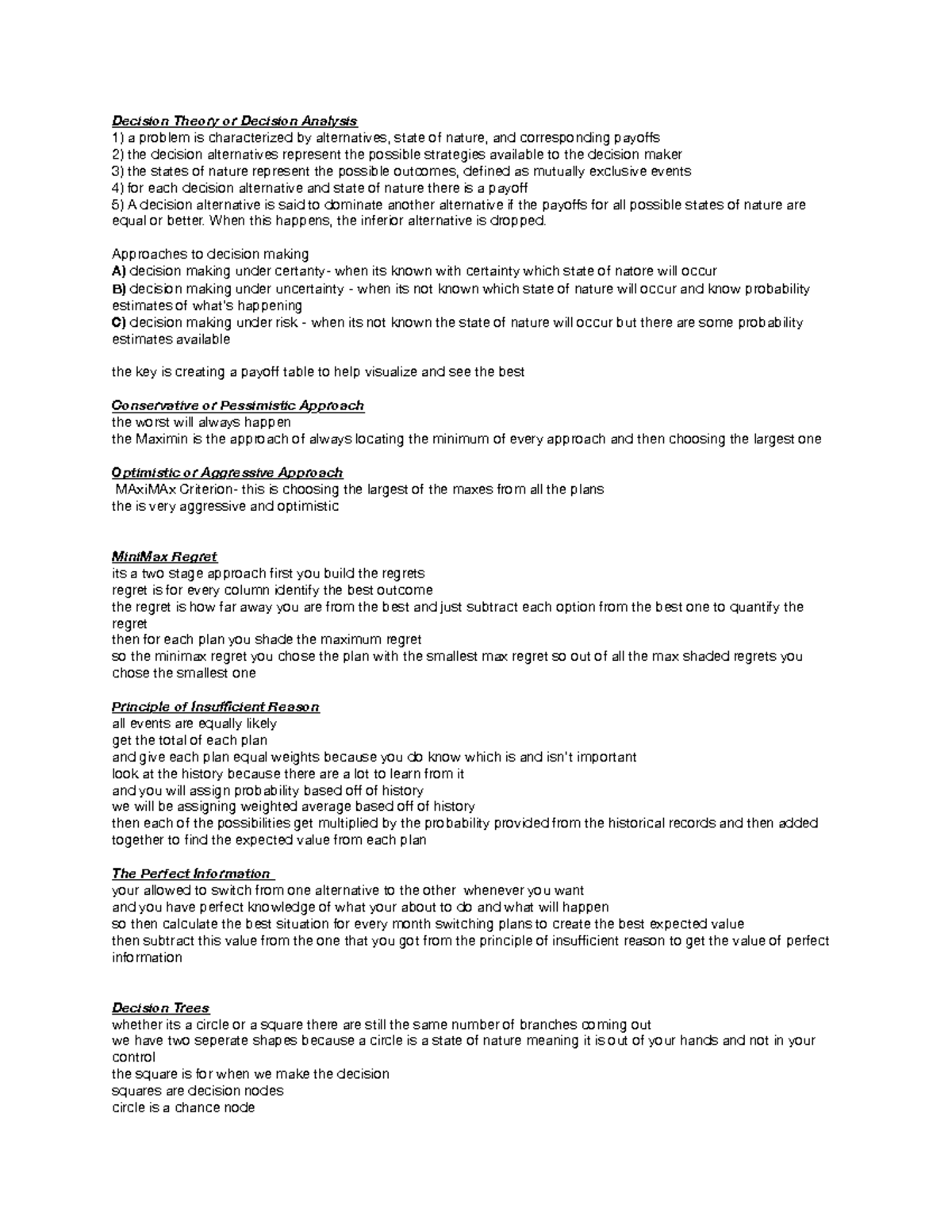 Decision Theory Notes - Key Concepts and Approaches (June 2022) - Studocu