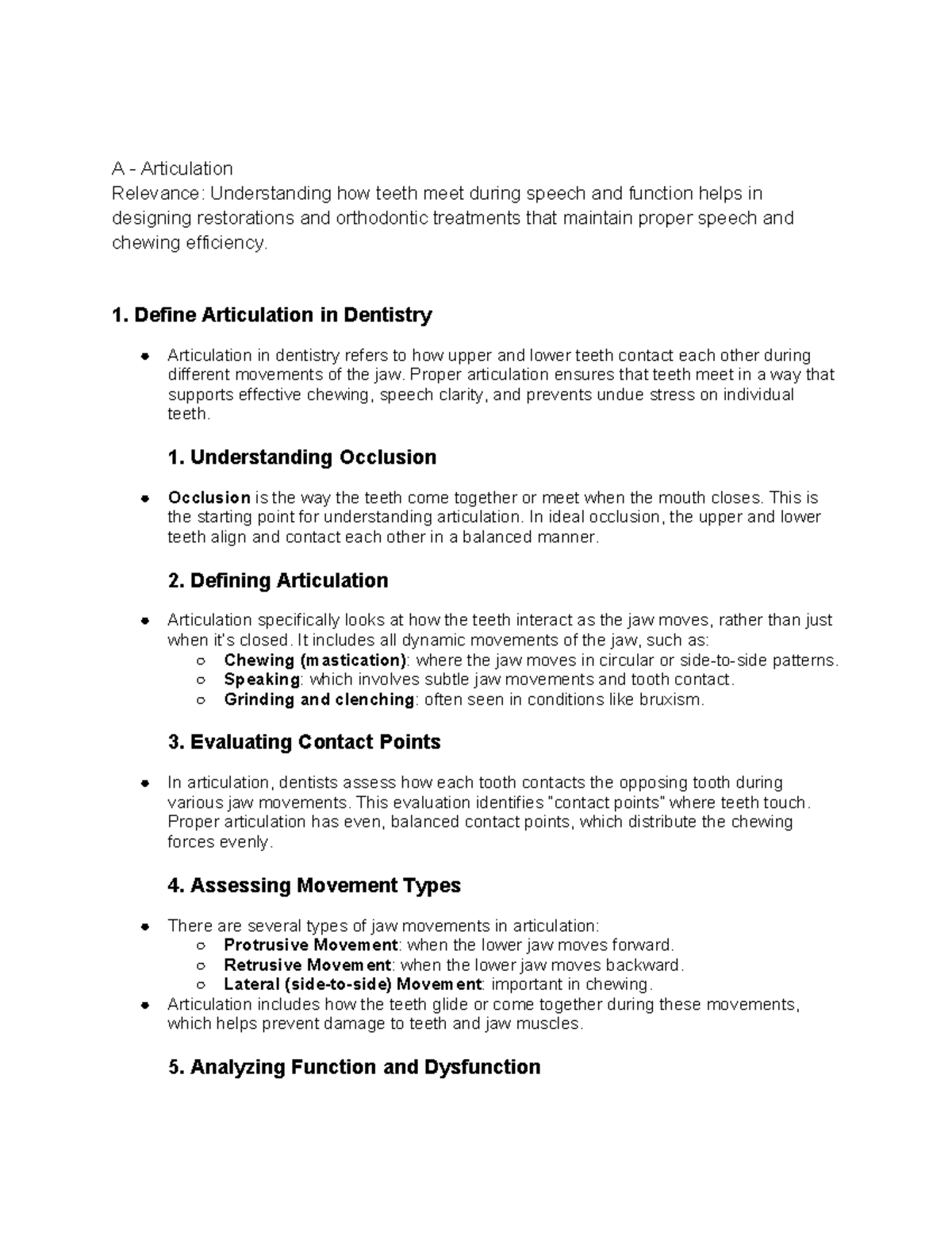 A-Dentistry: Articulation and Jaw Movement Analysis - Studocu