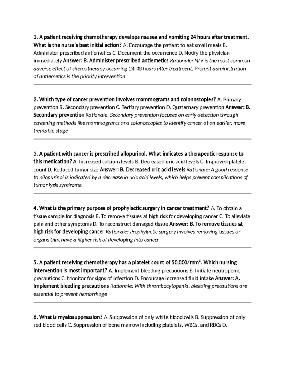 Oncology Practice Questions for Nursing Exam Preparation (NUR 101 ...