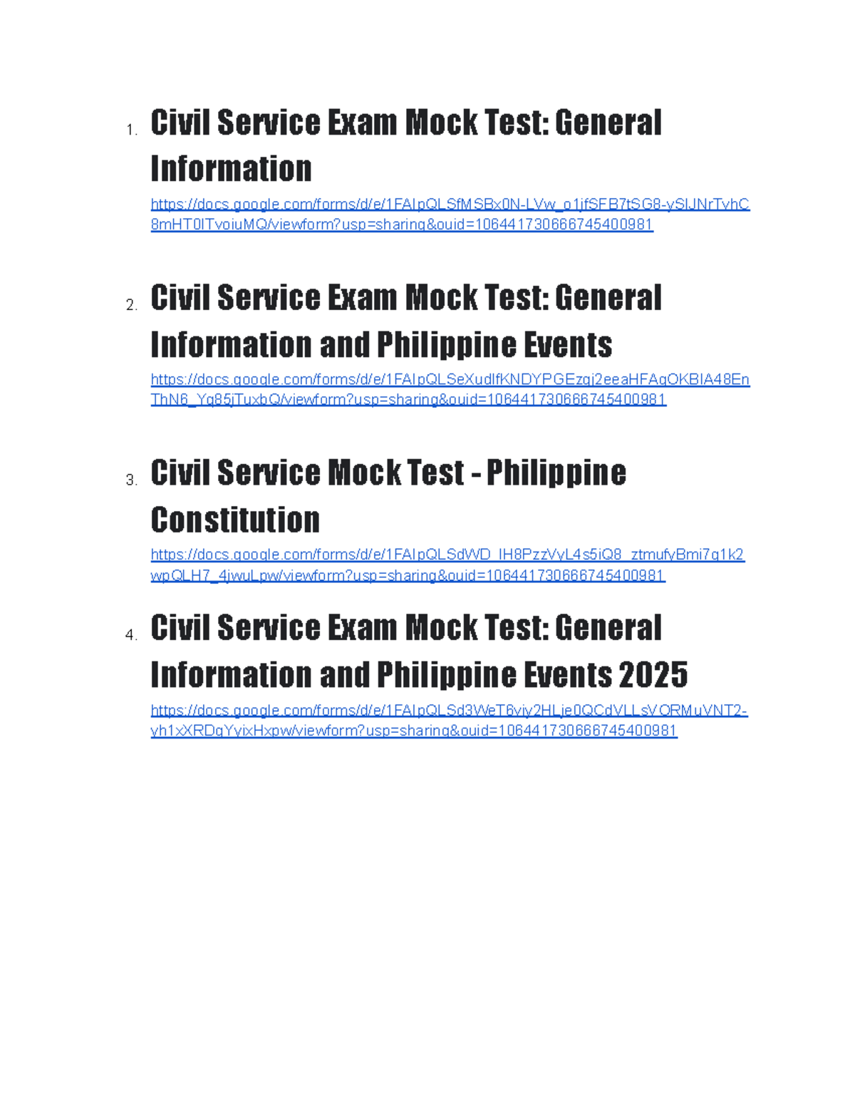 General Information - Study hard - 1. Civil Service Exam Mock Test ...