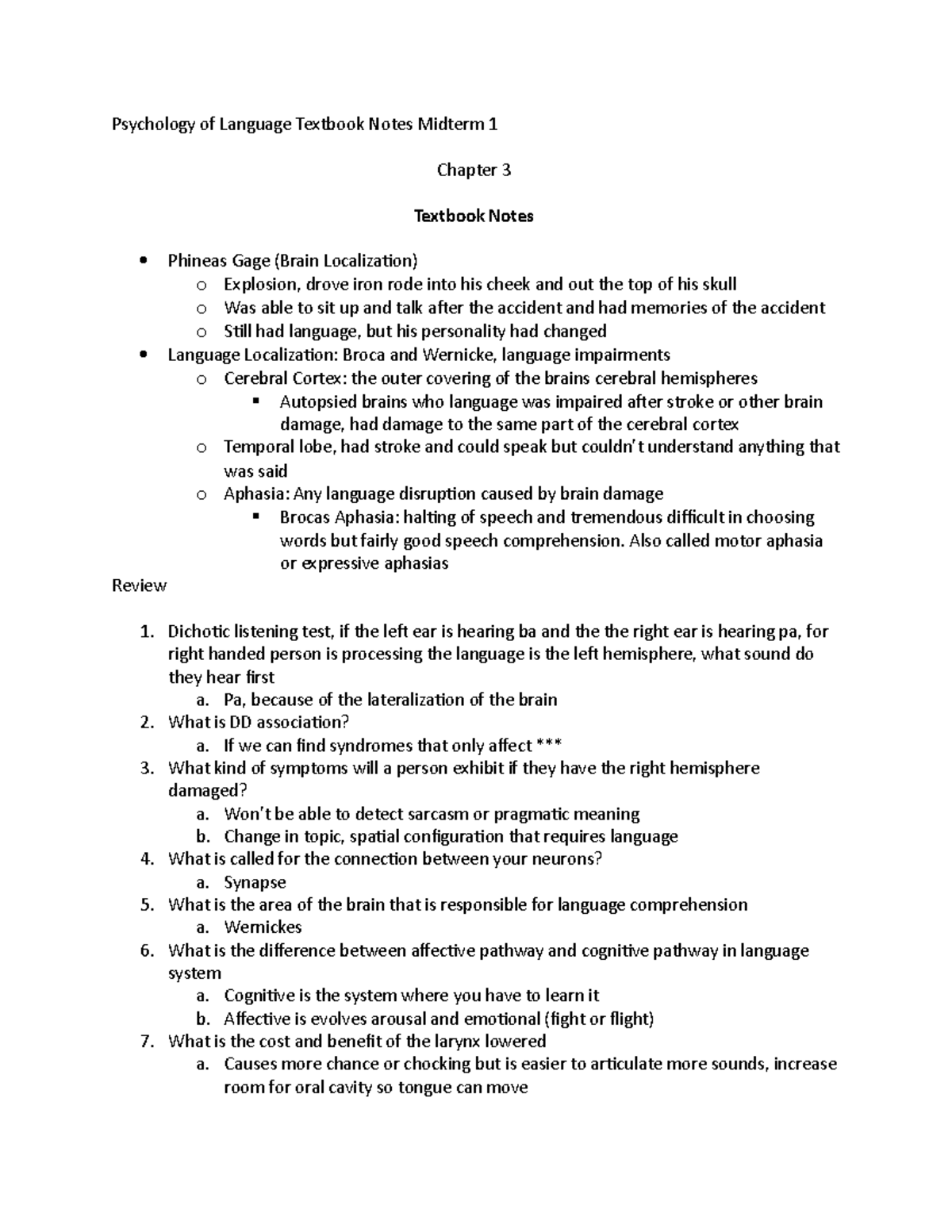 Psychology of Language Textbook Notes: Midterm 1 Review - Studocu