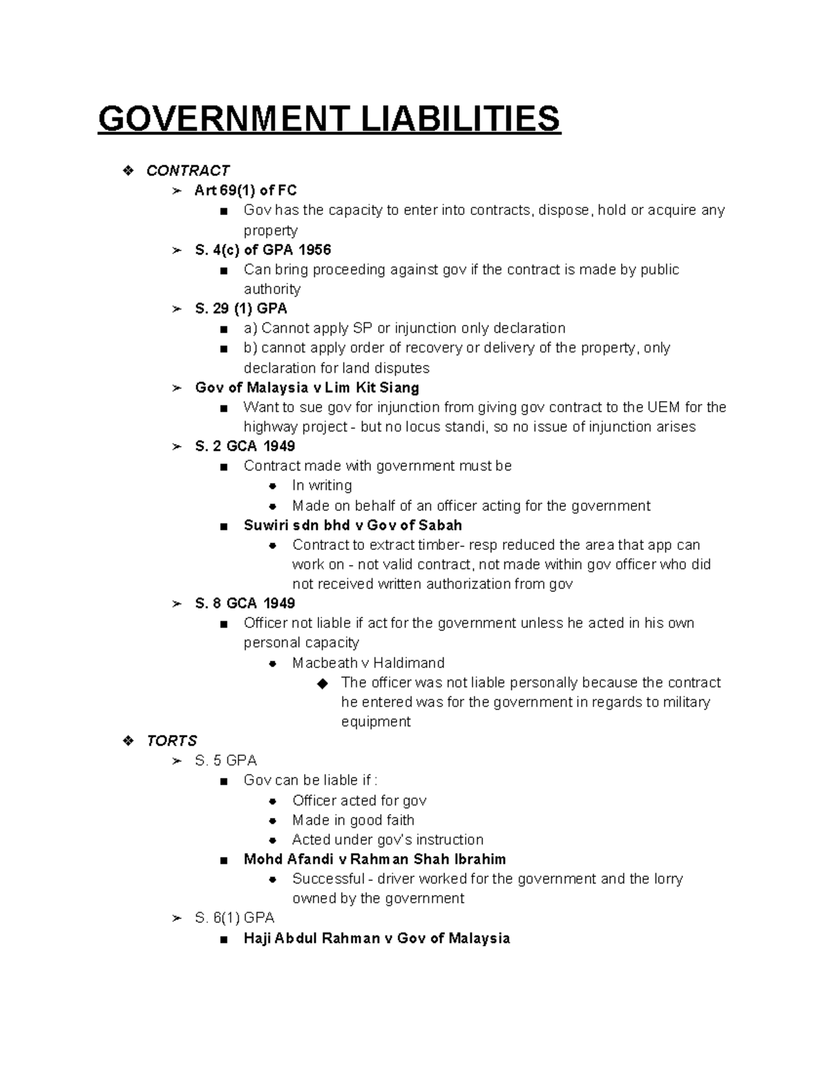 Government Liabilities: Contracts and Tort Law Analysis (GOV 101) - Studocu