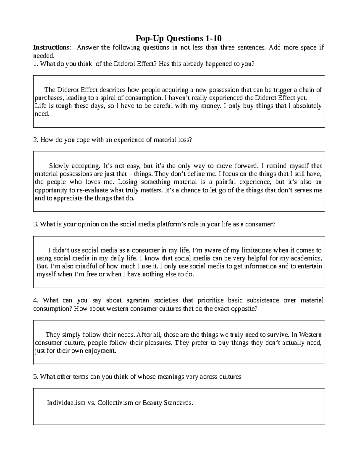Pop up questions Material Self - Pop-Up Questions 1- Instructions ...