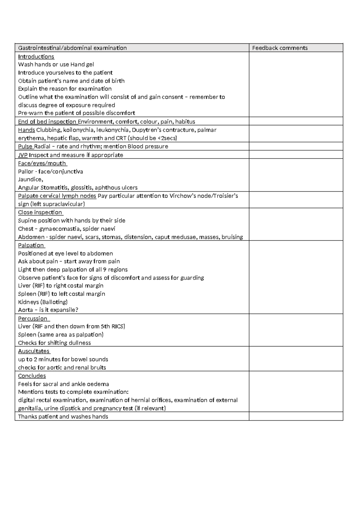 Gastrointestinal Examination Guidelines and Techniques - Studocu