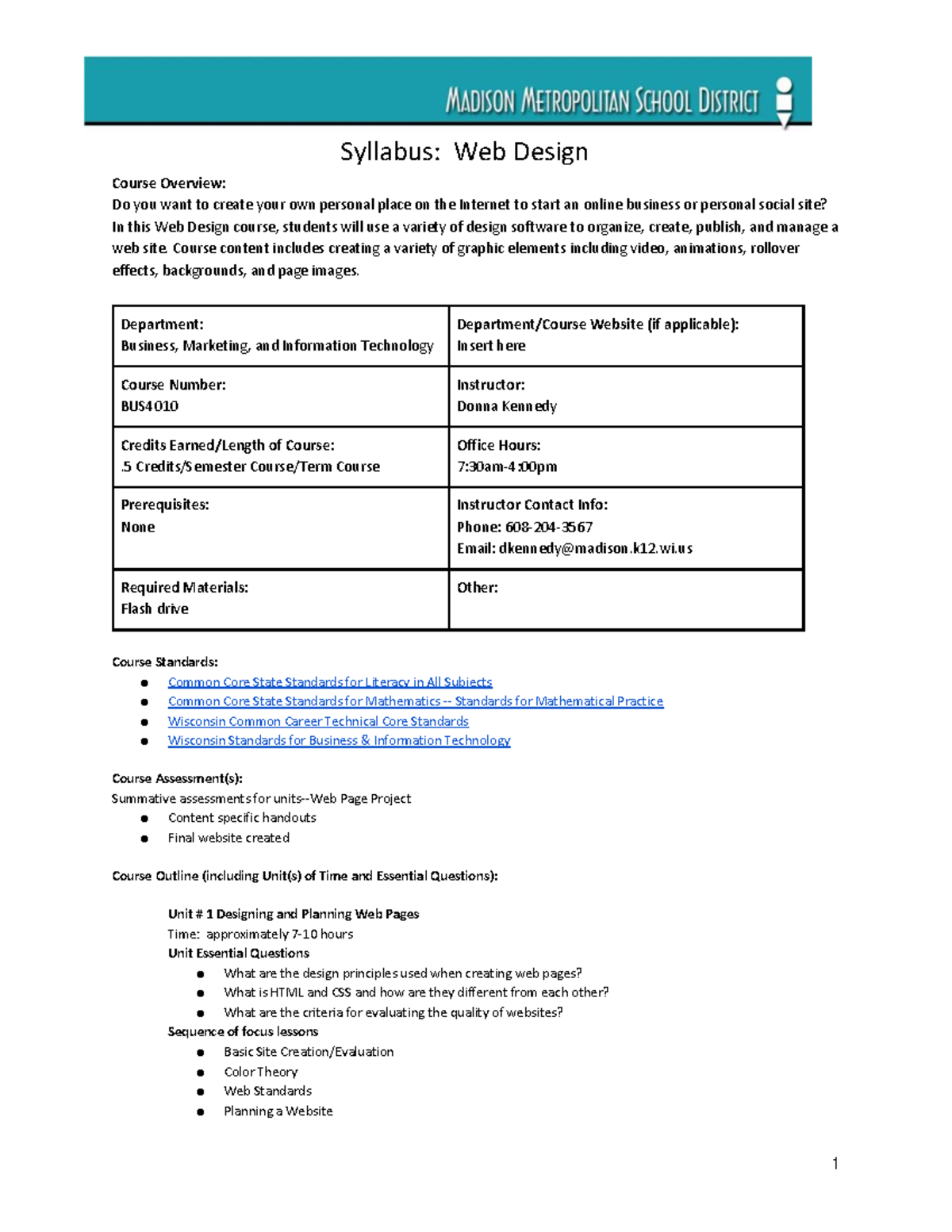 BUS Web Design Syllabus: Course Outline, Units, and Assessments - Studocu