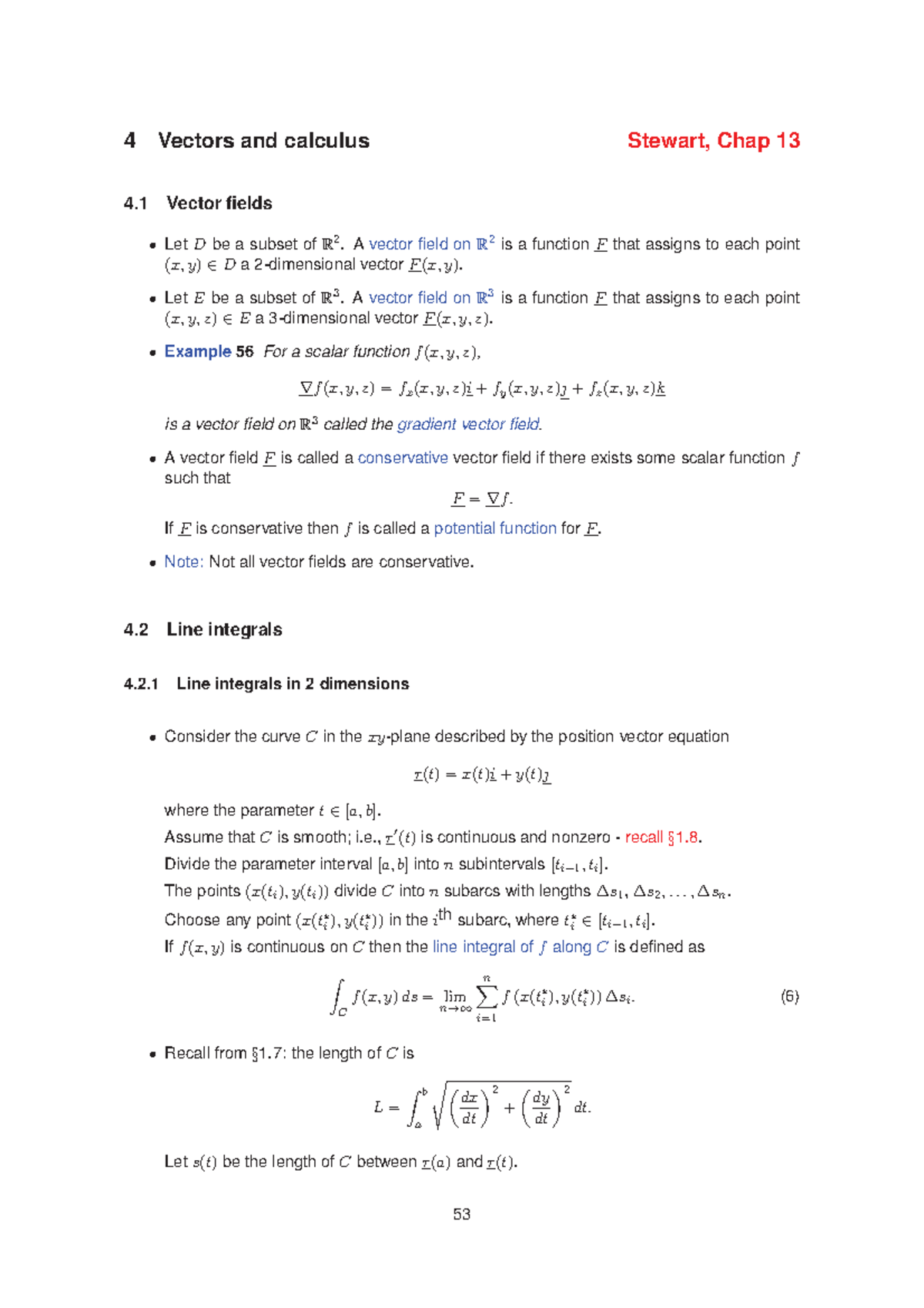 Lecture Notes on Vectors and Calculus - Stewart, Chap 13 - Sect 4 - Studocu