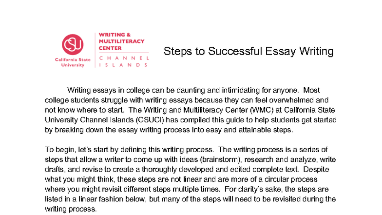 CSUCI ENG 101: Steps to Successful Essay Writing Guide - Studocu