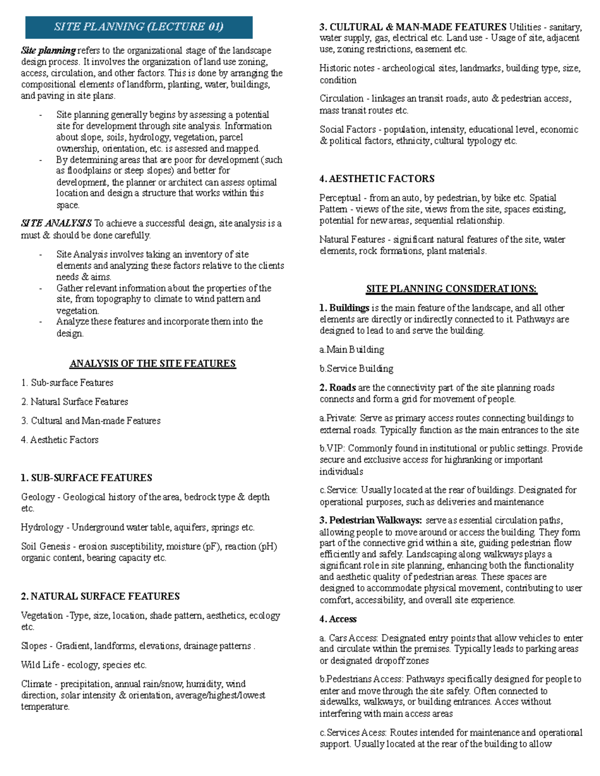 SITE PLANNING (LECTURE 01) - Comprehensive Overview and Key ...