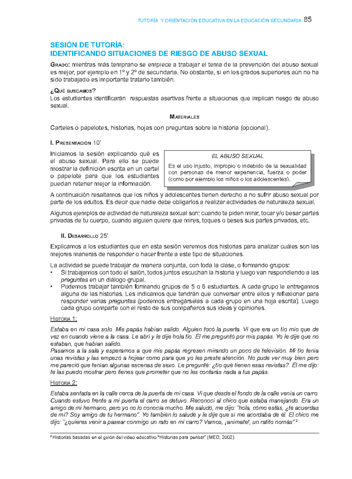 Sesión de Tutoría: Prevención del Abuso Sexual en Secundaria 85 - Studocu