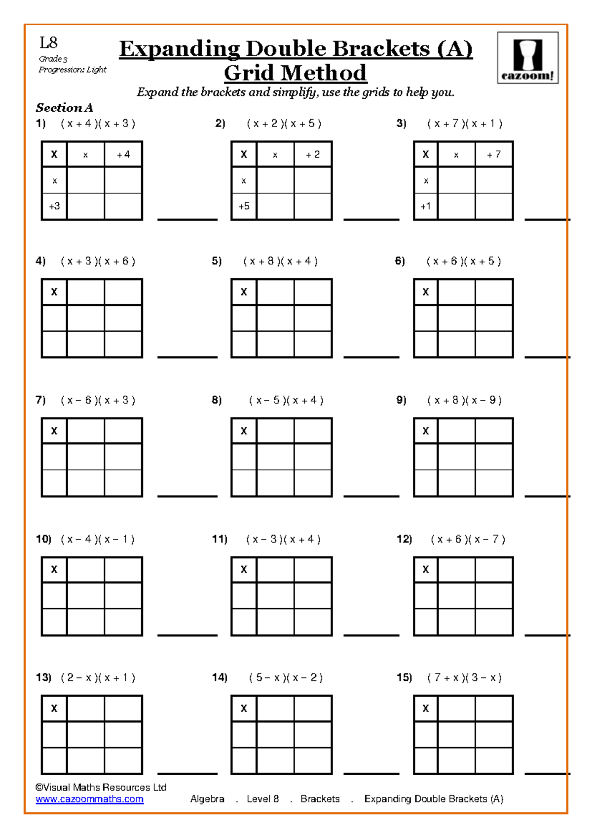 Algebra L8: Expanding Double Brackets Practice Exercises - Studocu