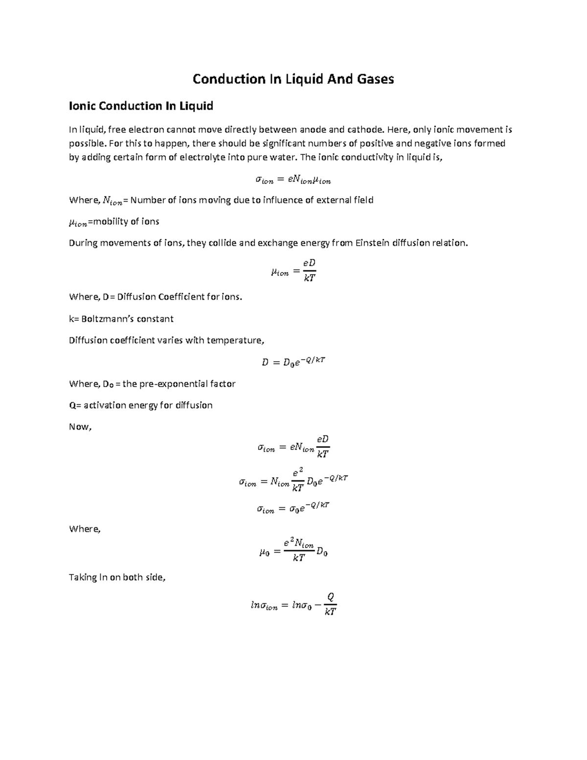 Chapter 3 - Ionic and Electrical Conduction in Liquids and Gases - Studocu