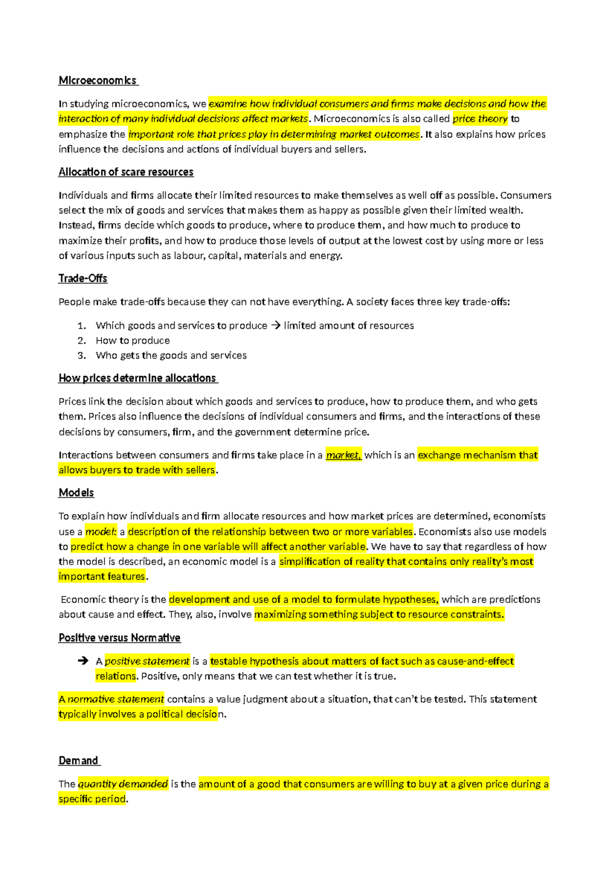 Microeconomics (ECO101) - Part 1 Exam Summary Notes - Studocu