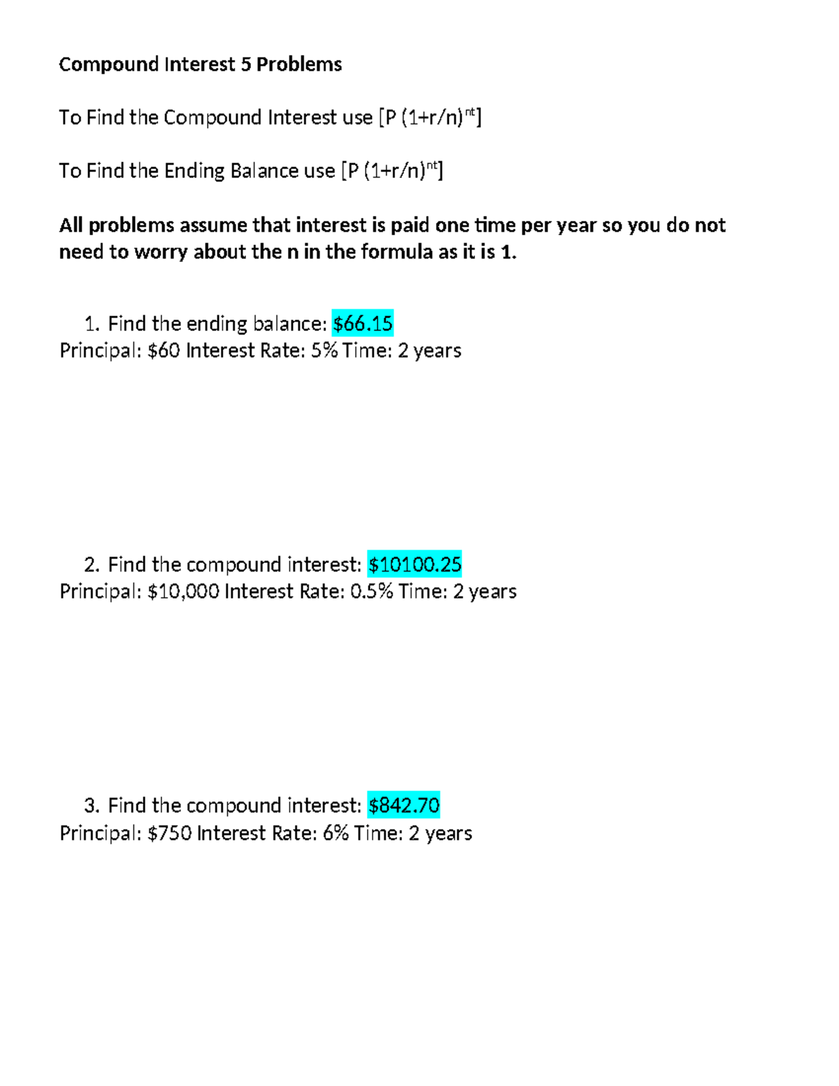Copy of Compound Interest Problems - Compound Interest 5 Problems To ...