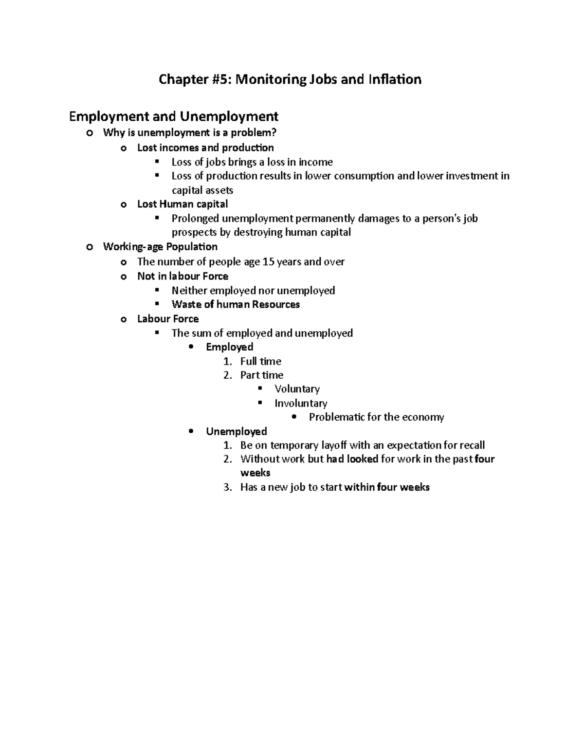 Econ 102- Chapter#5 - notes - Chapter #5: Monitoring Jobs and Inflation ...