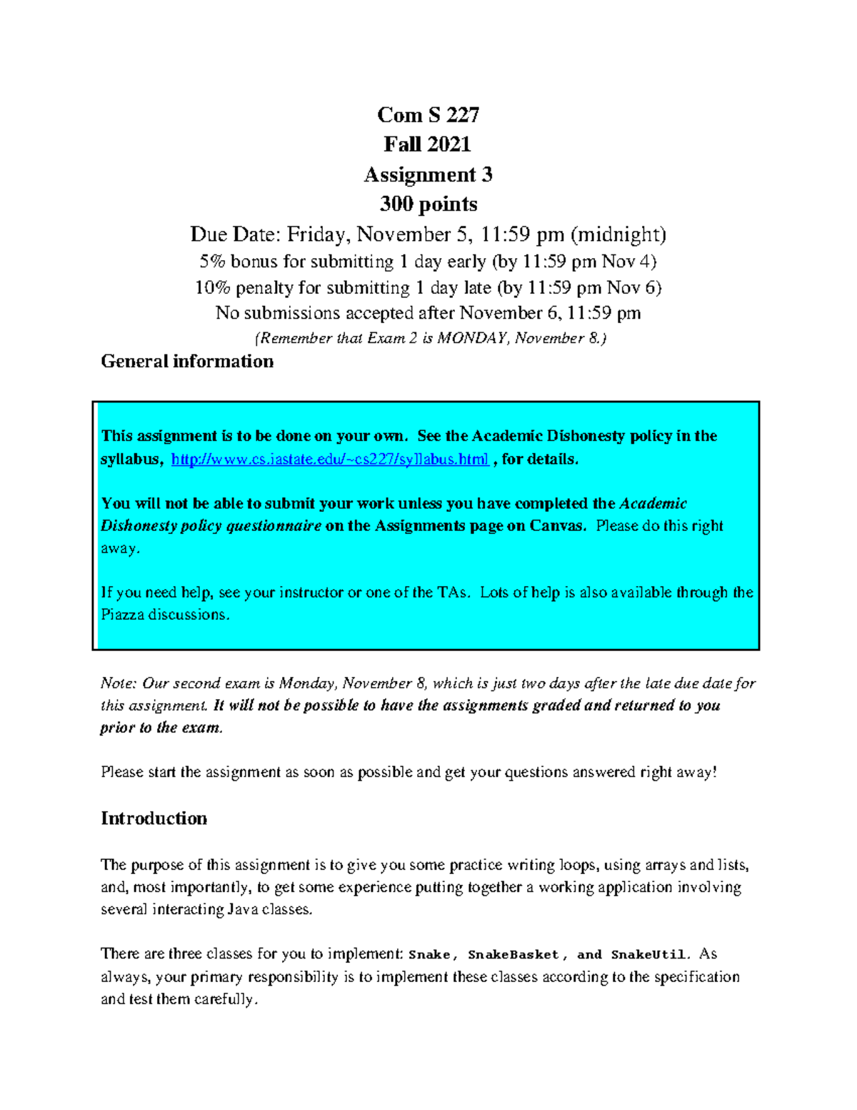 Com S 227 - Fall 2021 Assignment 3 Instructions and Overview - Studocu