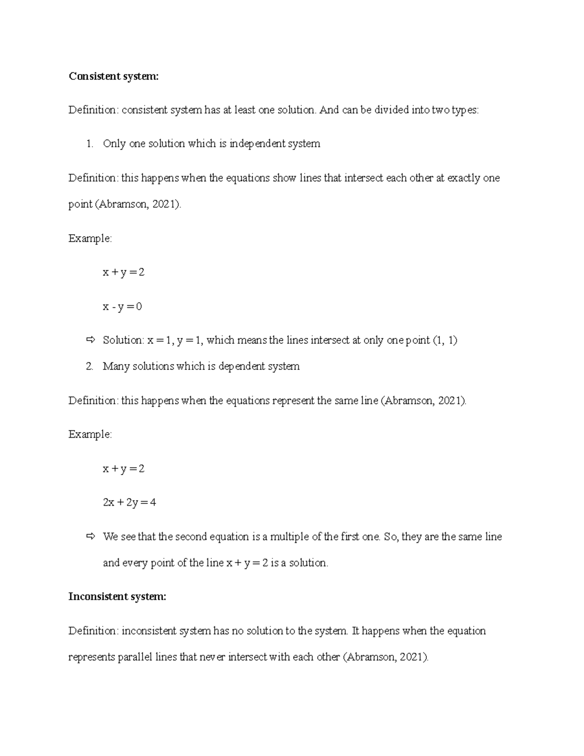 College Algebra - Unit 8 Discussion on Consistent & Inconsistent ...
