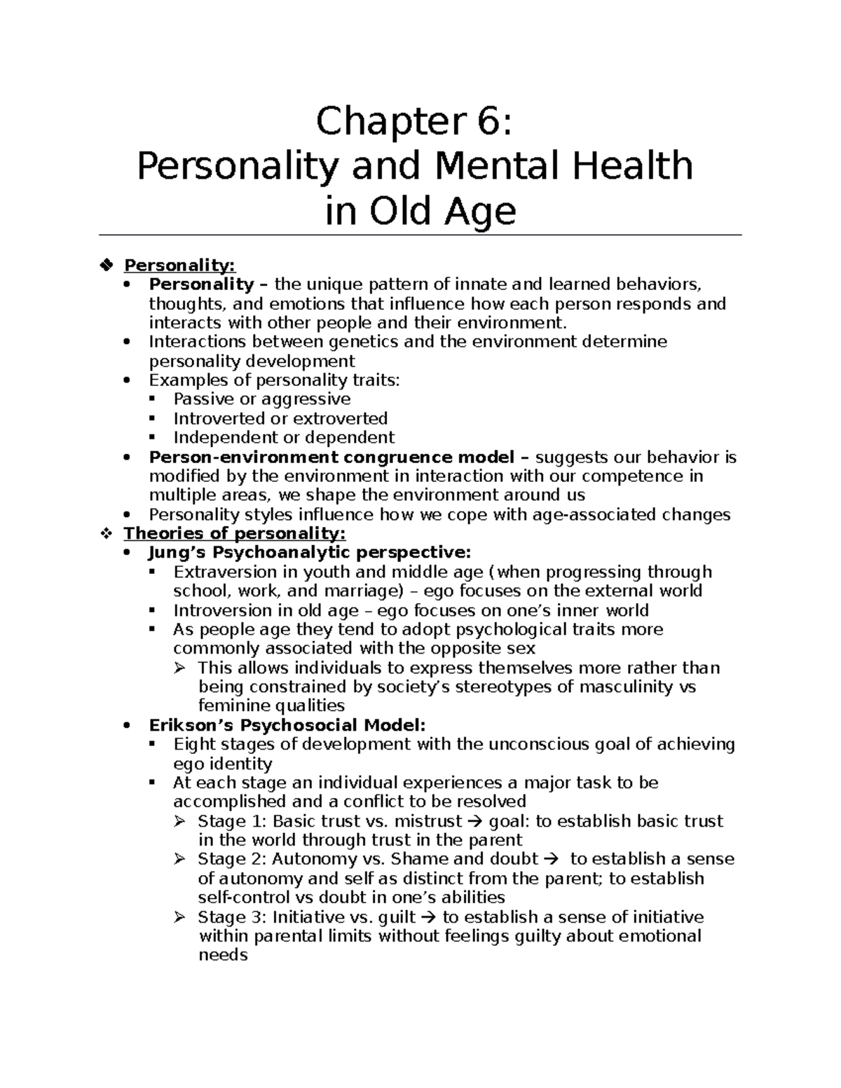 Chapter 6 notes - Personality and mental health in old age - Chapter 6 ...