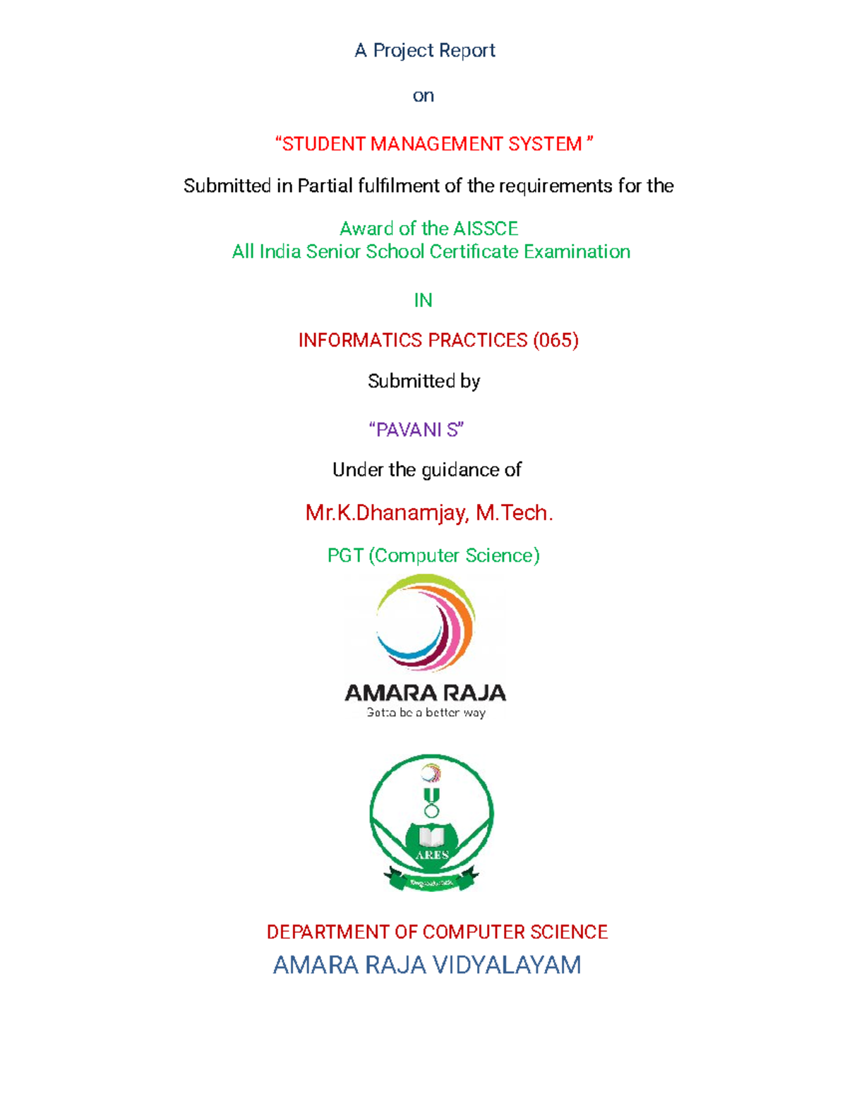 Student Management System Project Report (INFORMATICS PRACTICES) - Studocu