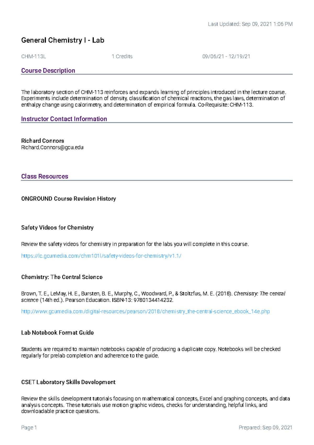 General Chemistry I Lab Syllabus - CHM-113L-T945A-2021 Edition - Studocu