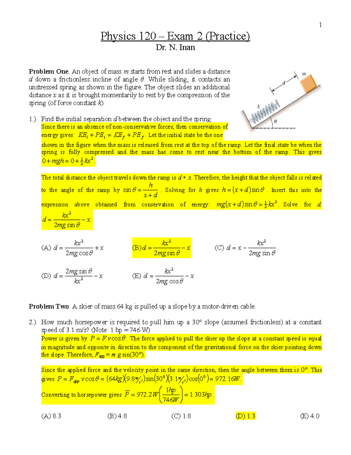 Physics 120 Exam 2 (Practice Questions & Solutions) - Studocu
