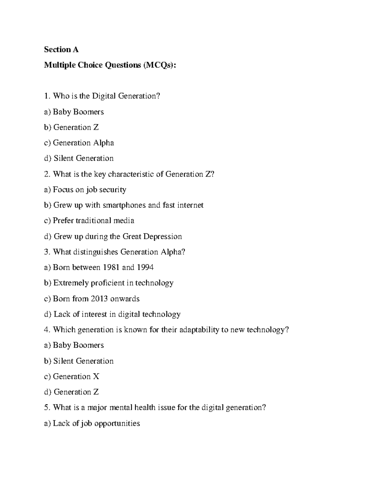 Unit one - This is related to python. - Section A Multiple Choice ...